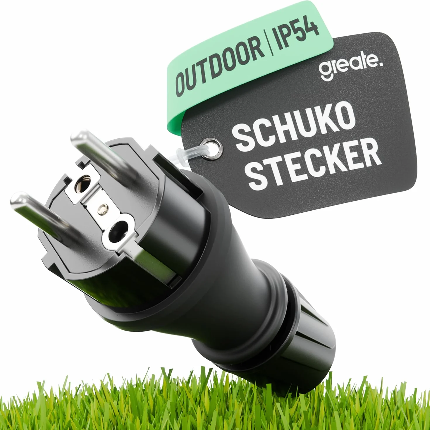 greate 230 V wtyczka Schuko wodoszczelna zgodnie z IP54 – wtyczka Schuko na zewnątrz z ochroną przed zagięciem i odciążeniem – wtyczka ze stykiem ochronnym 2-biegunowa z 16 A i 3,7 kW – wtyczka Schuko