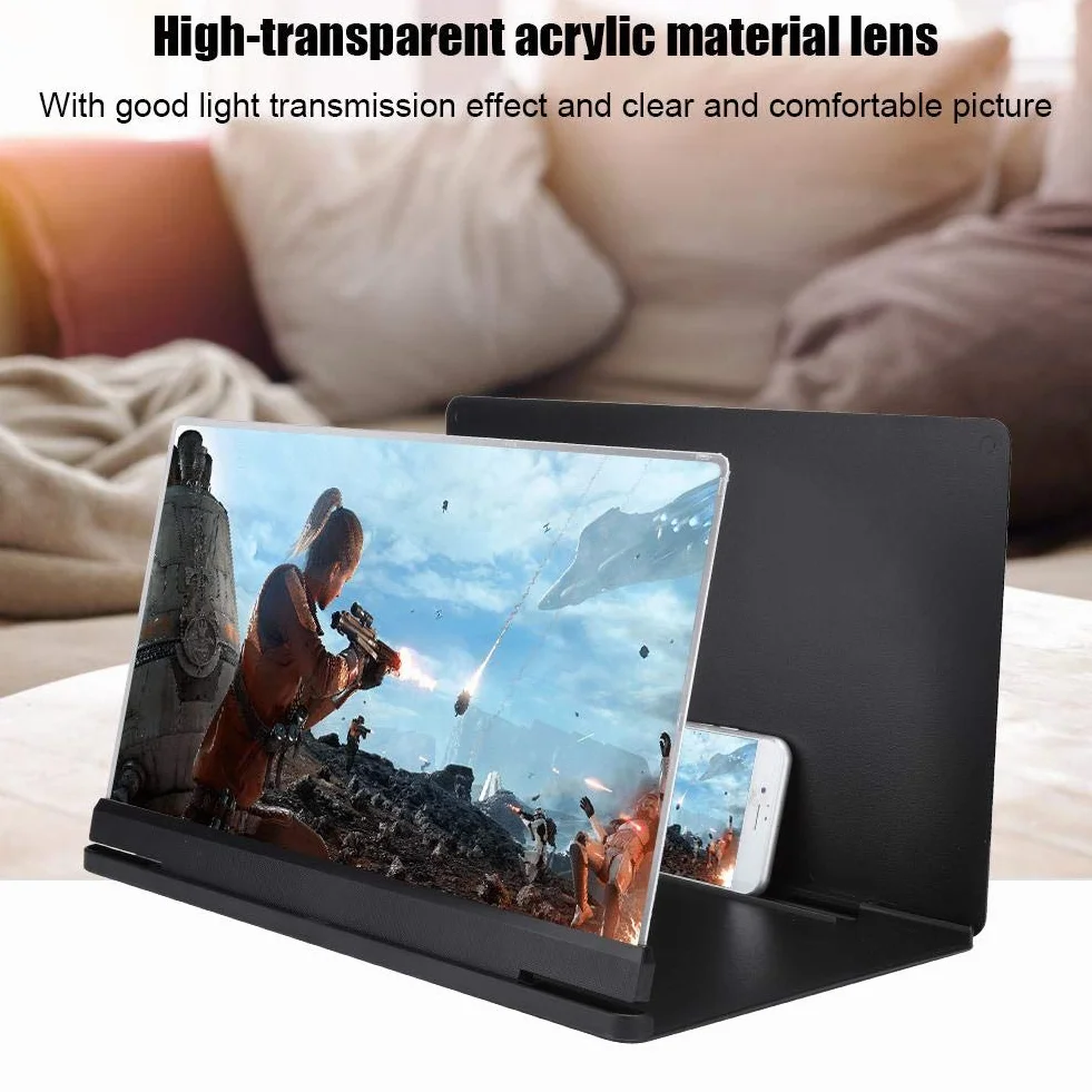 Garsent Lupa do ekranu telefonu komórkowego, lupa 18 x 14 cali do smartfona Lupa ekranu 3D kompatybilna ze wszystkimi smartfonami (czarna)