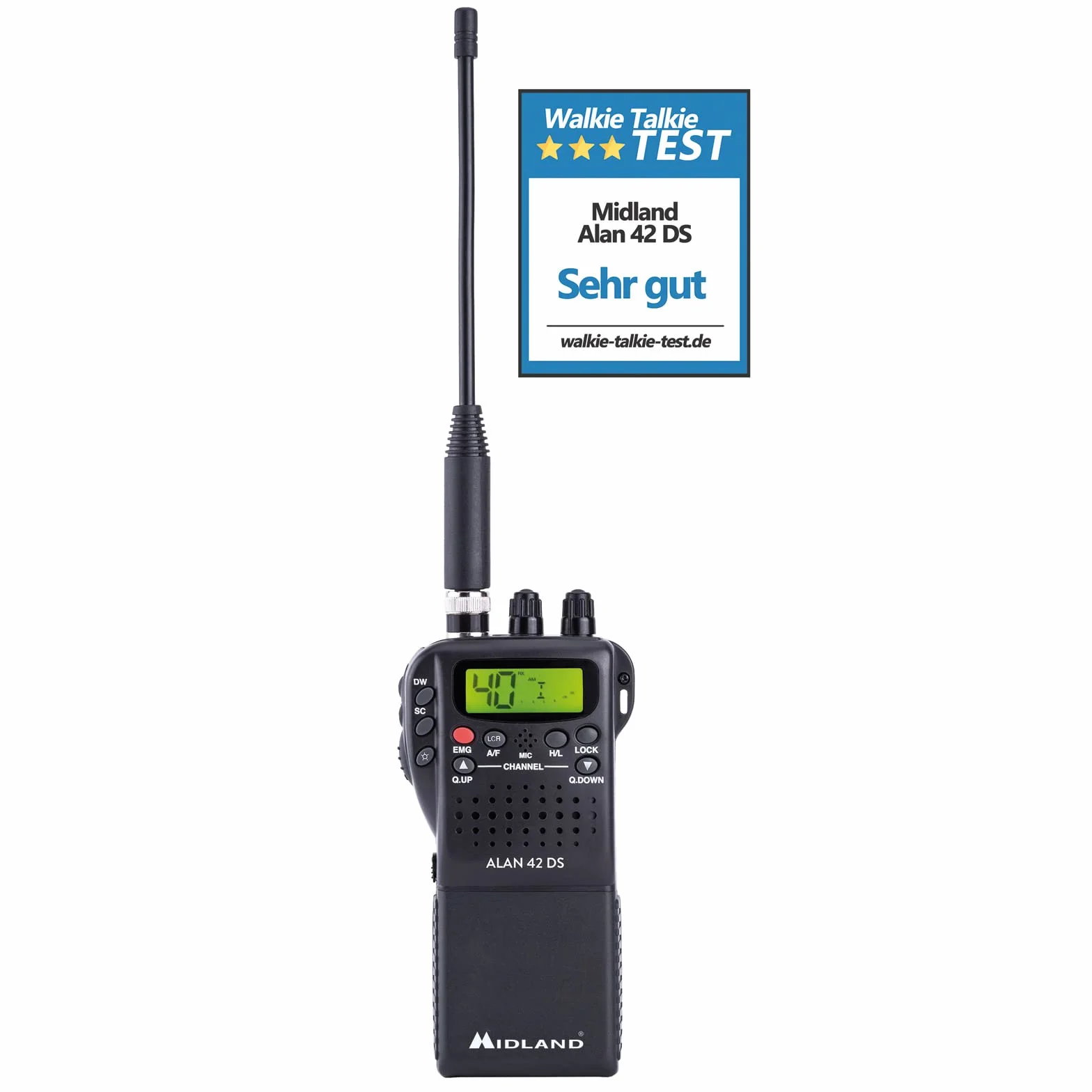 Midland Alan 42 DS Powerbundle CB Multi Band AM/FM CB urządzenie radiowe i akumulator litowy przełączane na każdą europejską. Norma krajowa, 2-biegunowe gniazdo akcesoriów, cyfrowa blokada szumów,