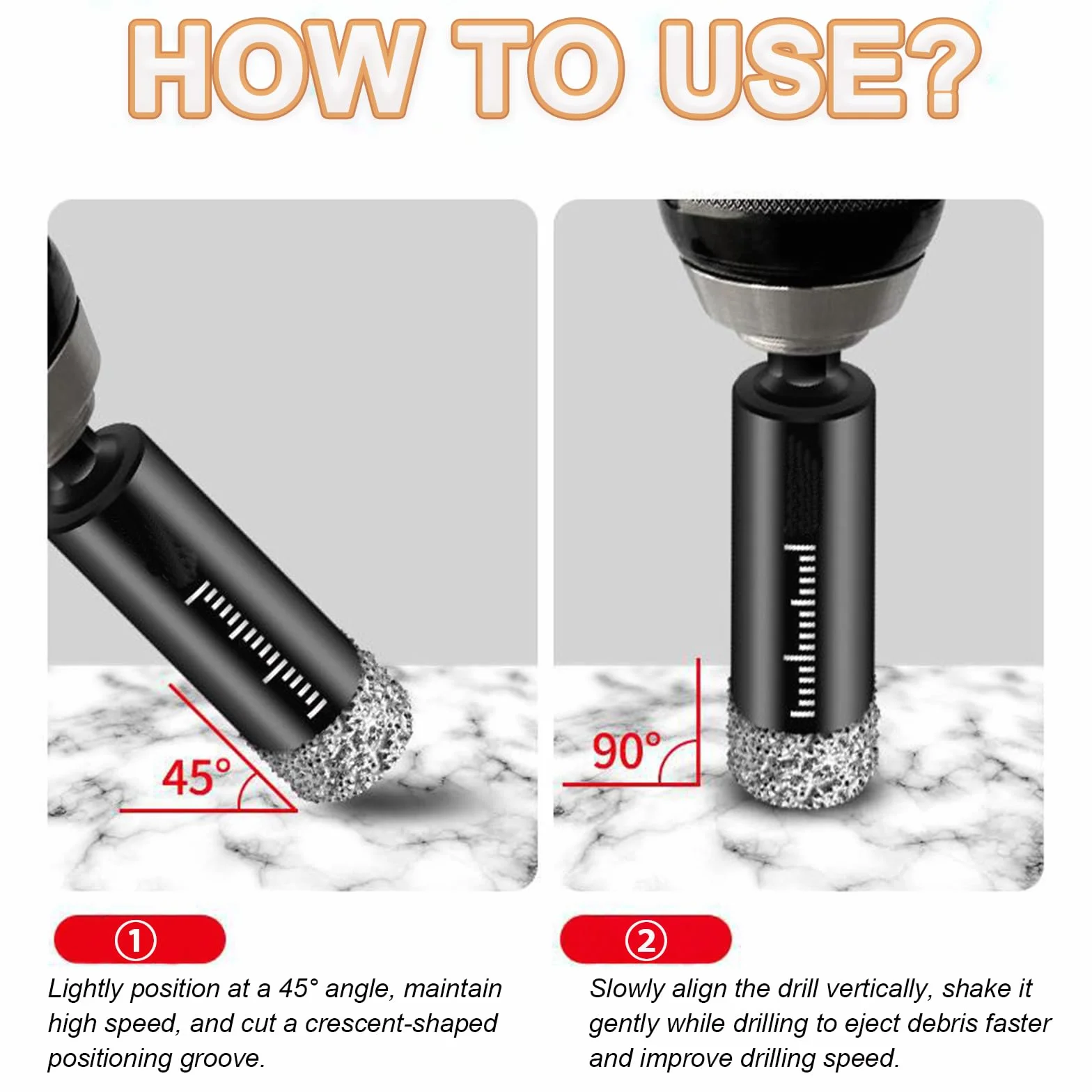 Zestaw wierteł do płytek 5-częściowy 6, 8, 10, 12 mm, wiertło diamentowe do szkła do ceramiki, granitu, szkła, porcelany, płytek, twardych płytek, gresu porcelanowego