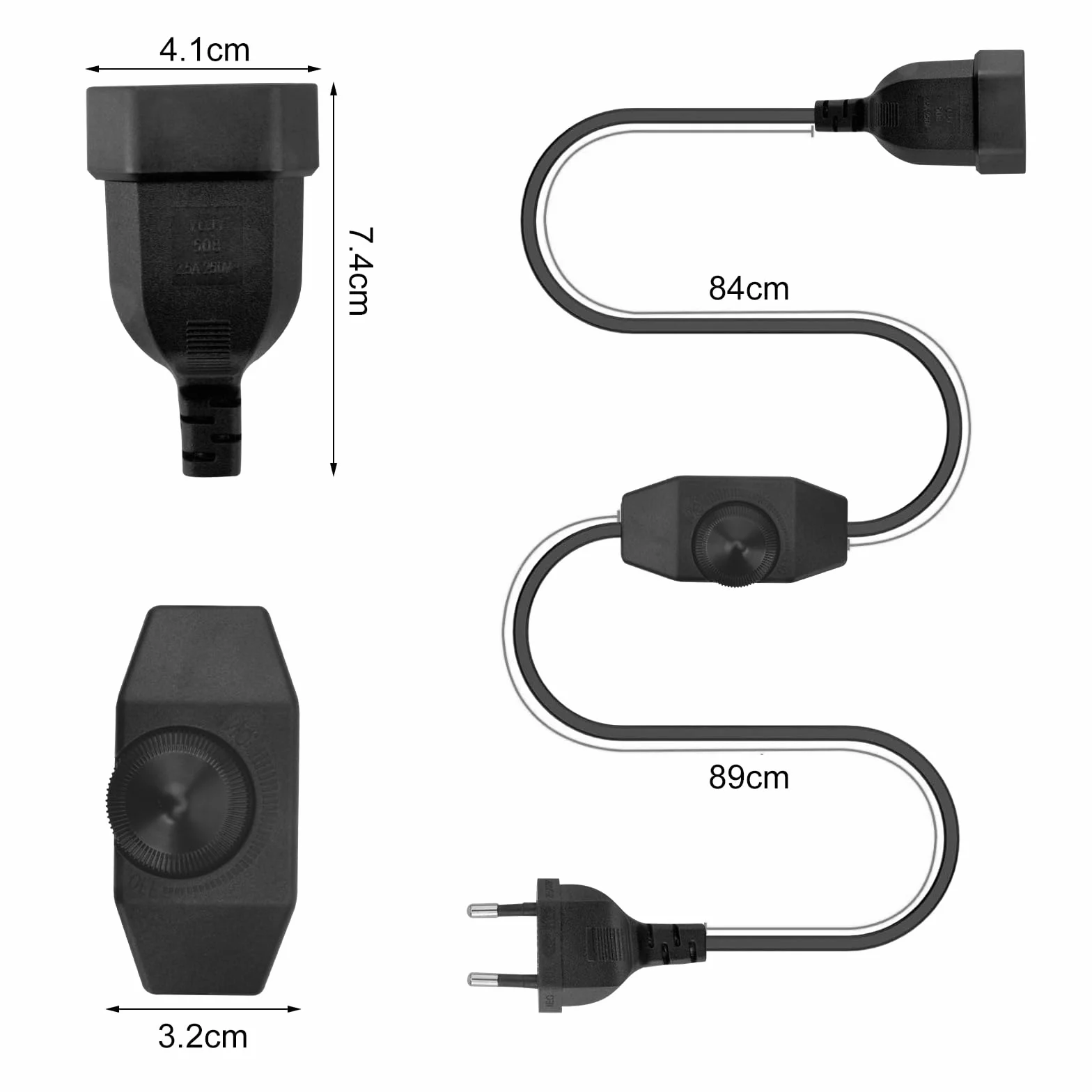 DAWRIS Ściemniacz LED z przełącznikiem, kabel 2 m, ściemniacz do lamp LED 220-250 V / maks. 100 W, wtyczka EURO, kabel przedłużający, ściemniacz obrotowy, bezgłośny przełącznik ściemniania do
