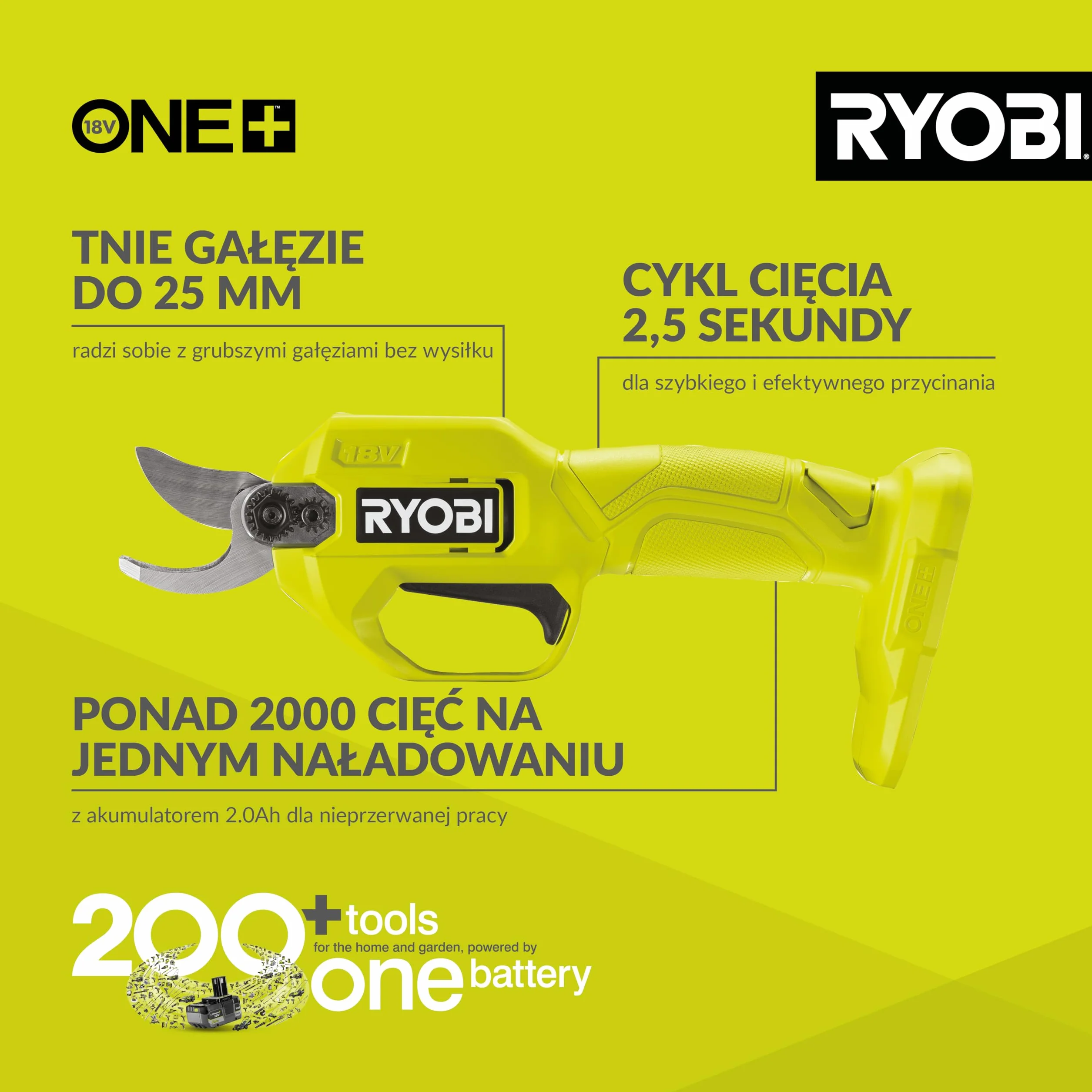 Ryobi RY18SCA-0 Sekatory Akumulatorowe ONE+, 18V, Gołe Narzędzie