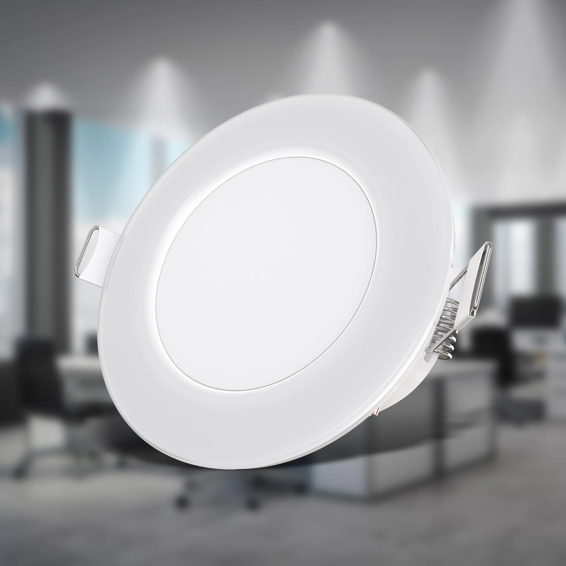 B.K.Licht I zestaw 5 łazienkowych opraw wpuszczanych LED biały I IP65 wodoodporny I ultra płaski 30 mm I Ø68 mm nawiercony otwór I Ø86 mm I biały I 5 tablic LED 3W I 5x 350 lumenów I barwa światła biała neutralna I Reflektory łazienkowe wpuszczane