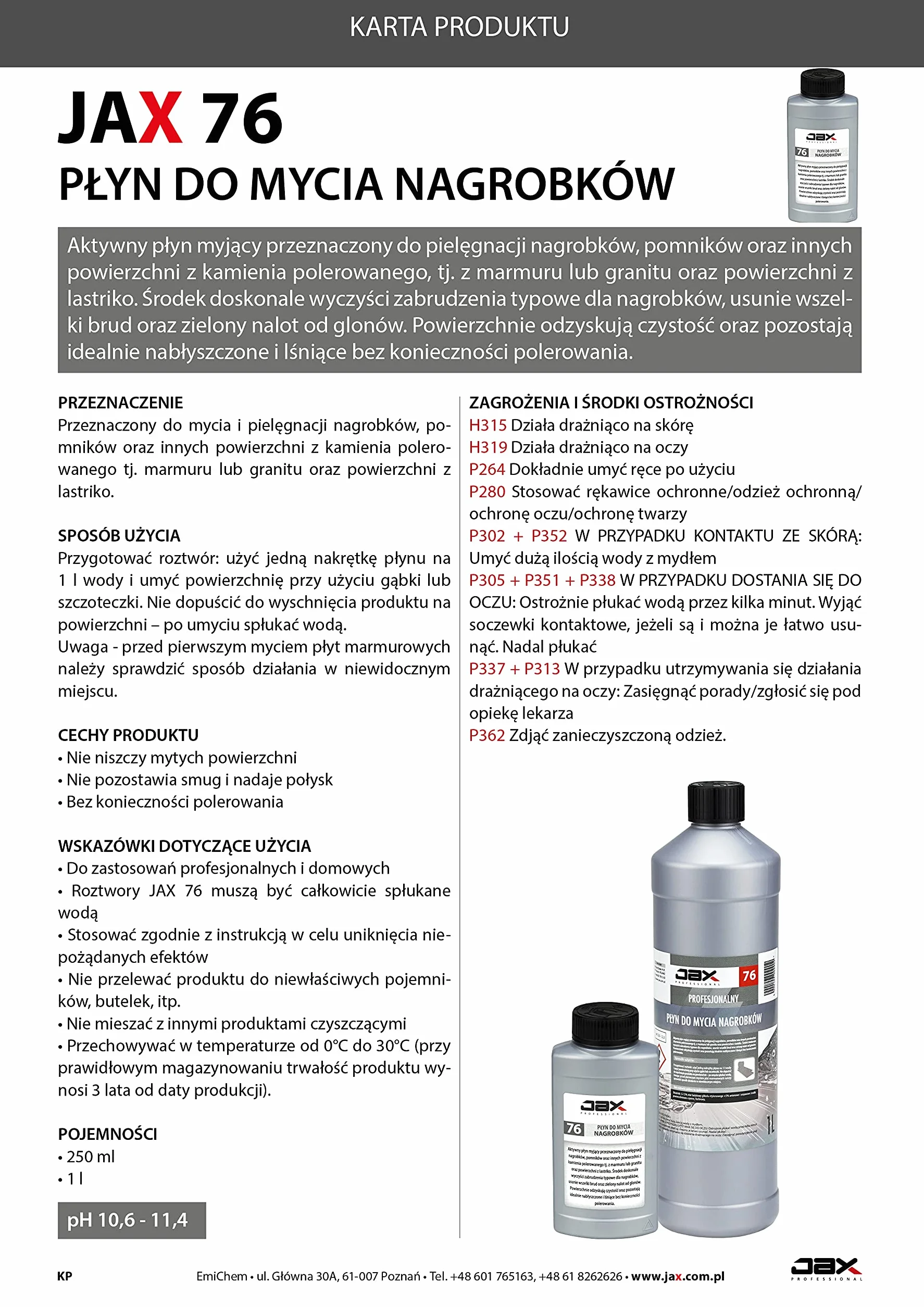 76 250 ml - PŁYN DO MYCIA NAGROBKÓW mycia pomników z marmuru, granitu, lastriko