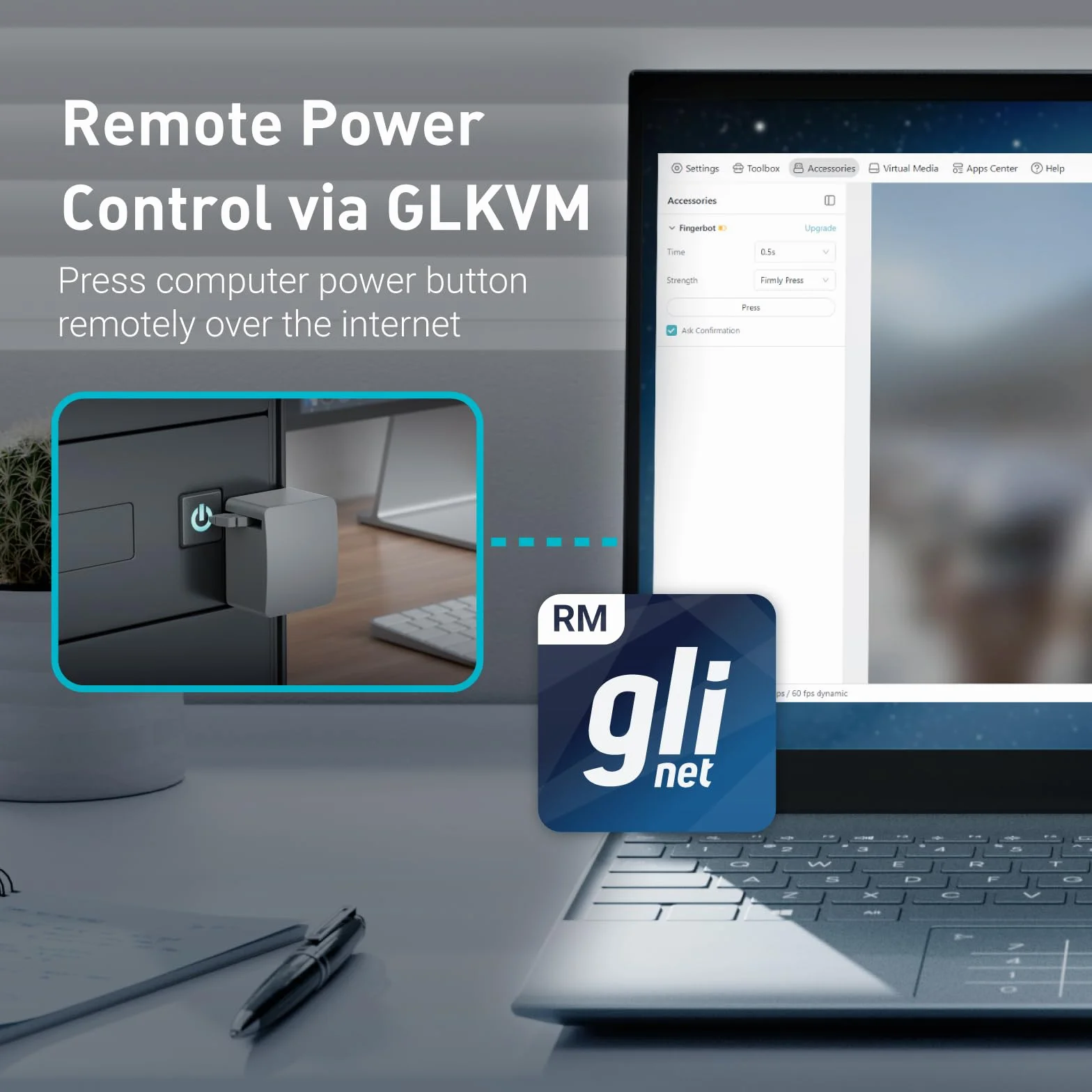 Fingerbot - Remote PC Power Control, Comet (GL-RM1) /Comet PoE (GL-RM1PE) Compatible, Simple Setup, Adapted KVM Switches