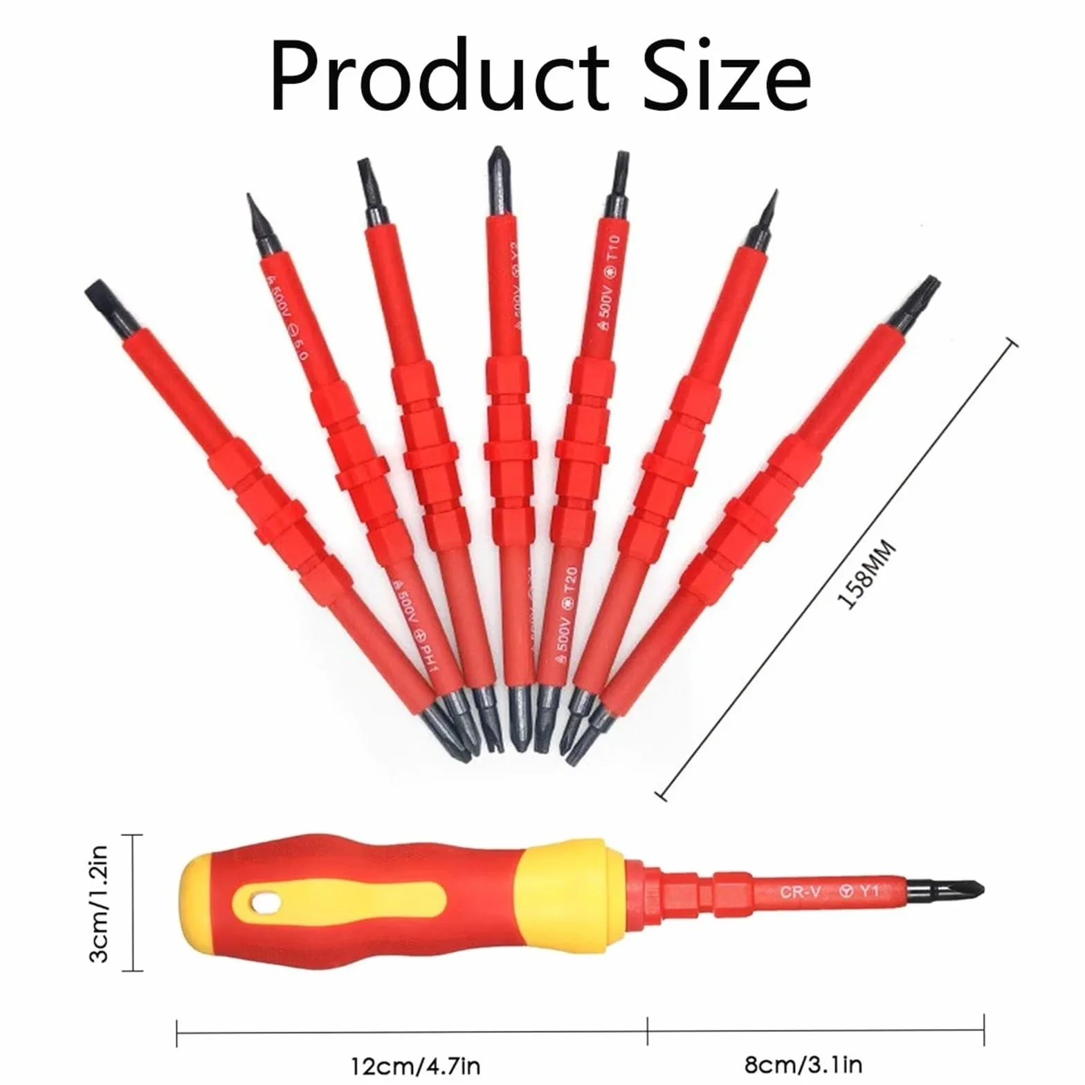 Zestaw izolowanych śrubokrętów dla elektryków - ergonomiczny uchwyt, odpowiedni do prac elektrycznych, wkrętaki nasadowe i gniazdowe Szerokie Zastosowanie(14pcs)