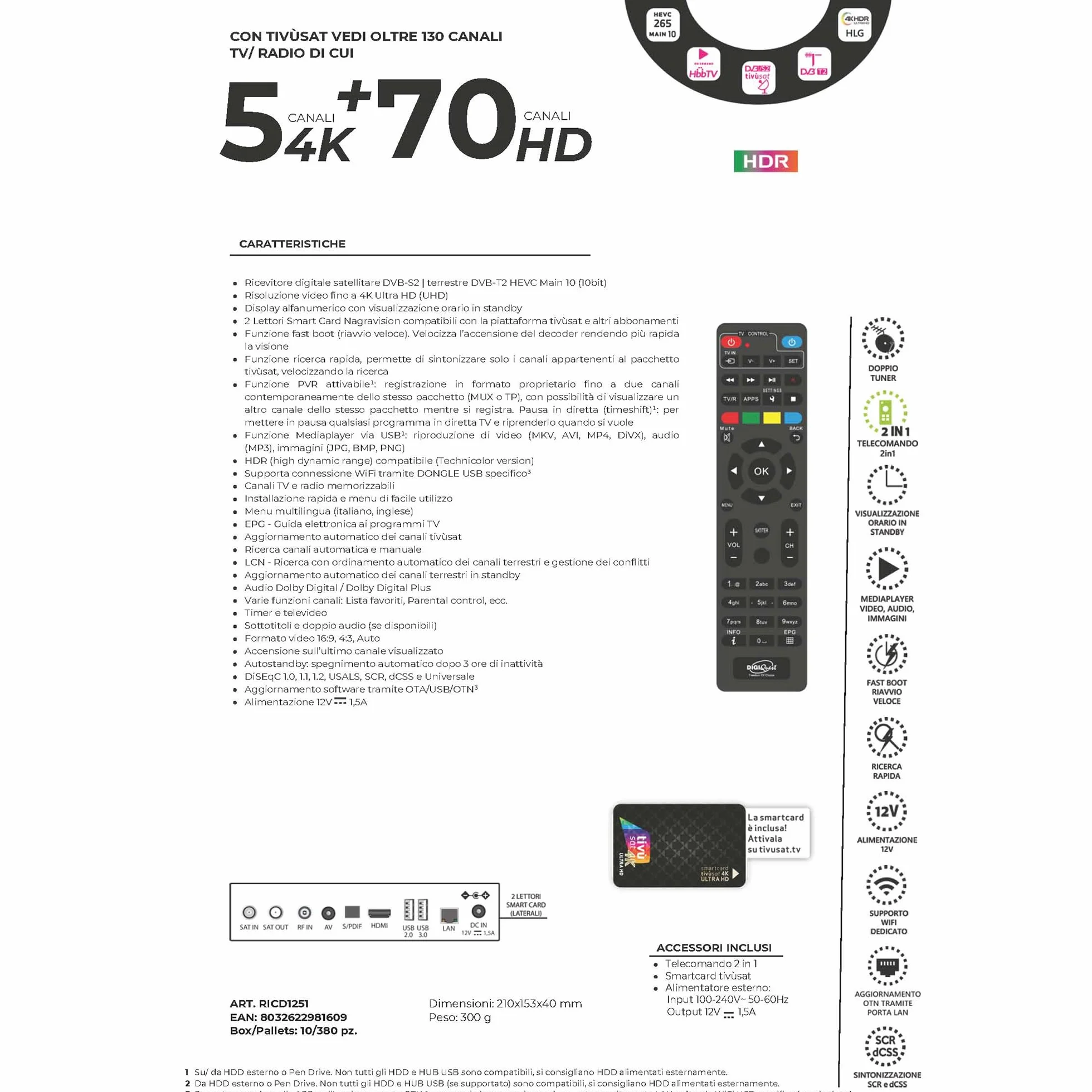 DigiQuest Q99 odbiornik satelitarny 4K TiVuSat czarny WiFi Stick HEVC HDR PVR Ready LAN USB