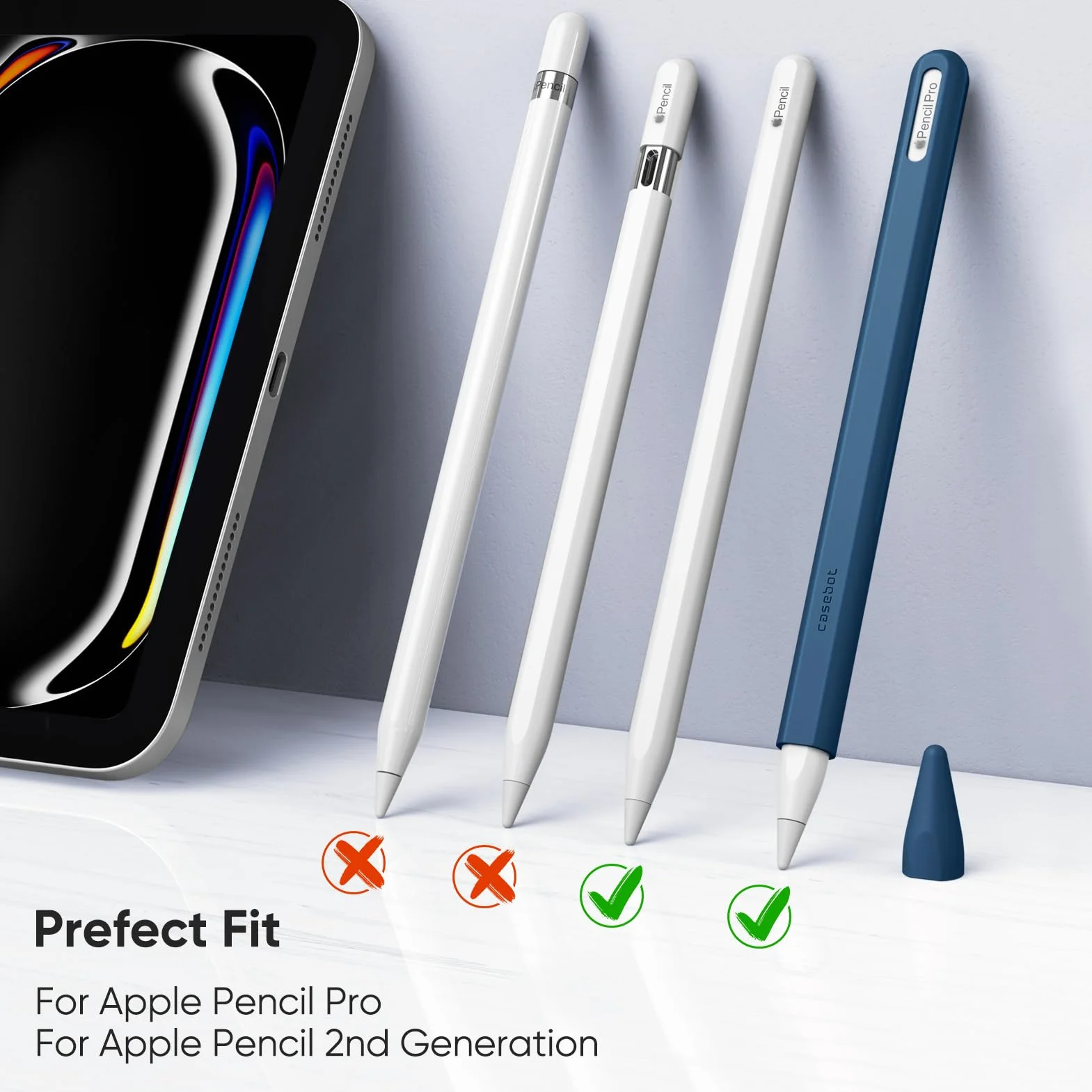 Fintie Silikonowe etui kompatybilne z Apple Pencil Pro/Apple Pencil (2. generacji), ultralekki futerał na długopis, miękki uchwyt ochronny z 2 pokrywkami, błękitno-niebieski