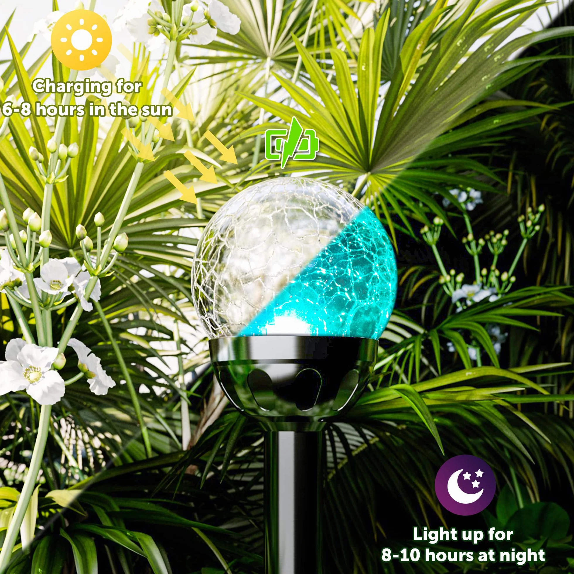 GIGALUMI Lampy solarne na zewnątrz, pęknięta szklana kula, podwójne lampy ogrodowe LED, oświetlenie krajobrazu/ścieżki na ścieżkę, patio, zmieniające kolor podwórka i białe, 3 szt