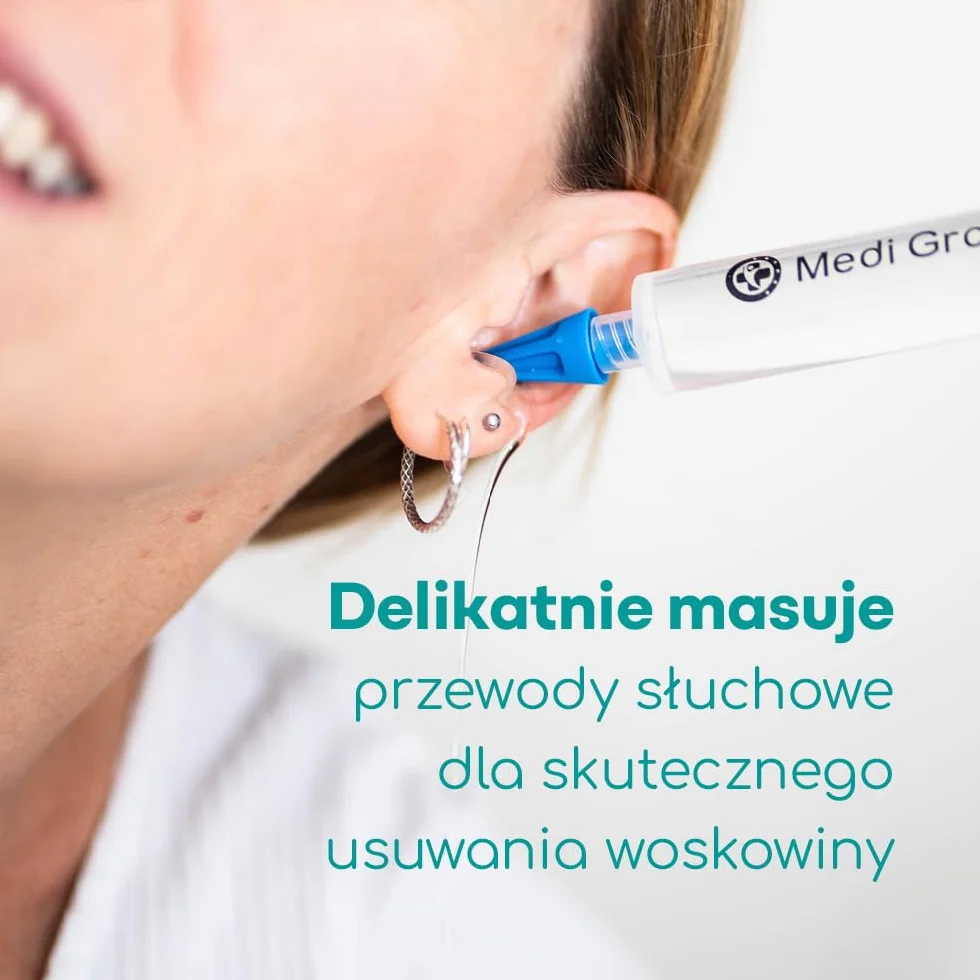 Zestaw Ze Strzykawką do Płukania Uszu od Medi Grade – z Kroplami z Oliwy z Oliwek – Wielorazowy – 3x Miękkie Końcówki Quad-Stream Do Usuwania Woskowiny – Na Zatkane Uszy Do Użytku Domowego
