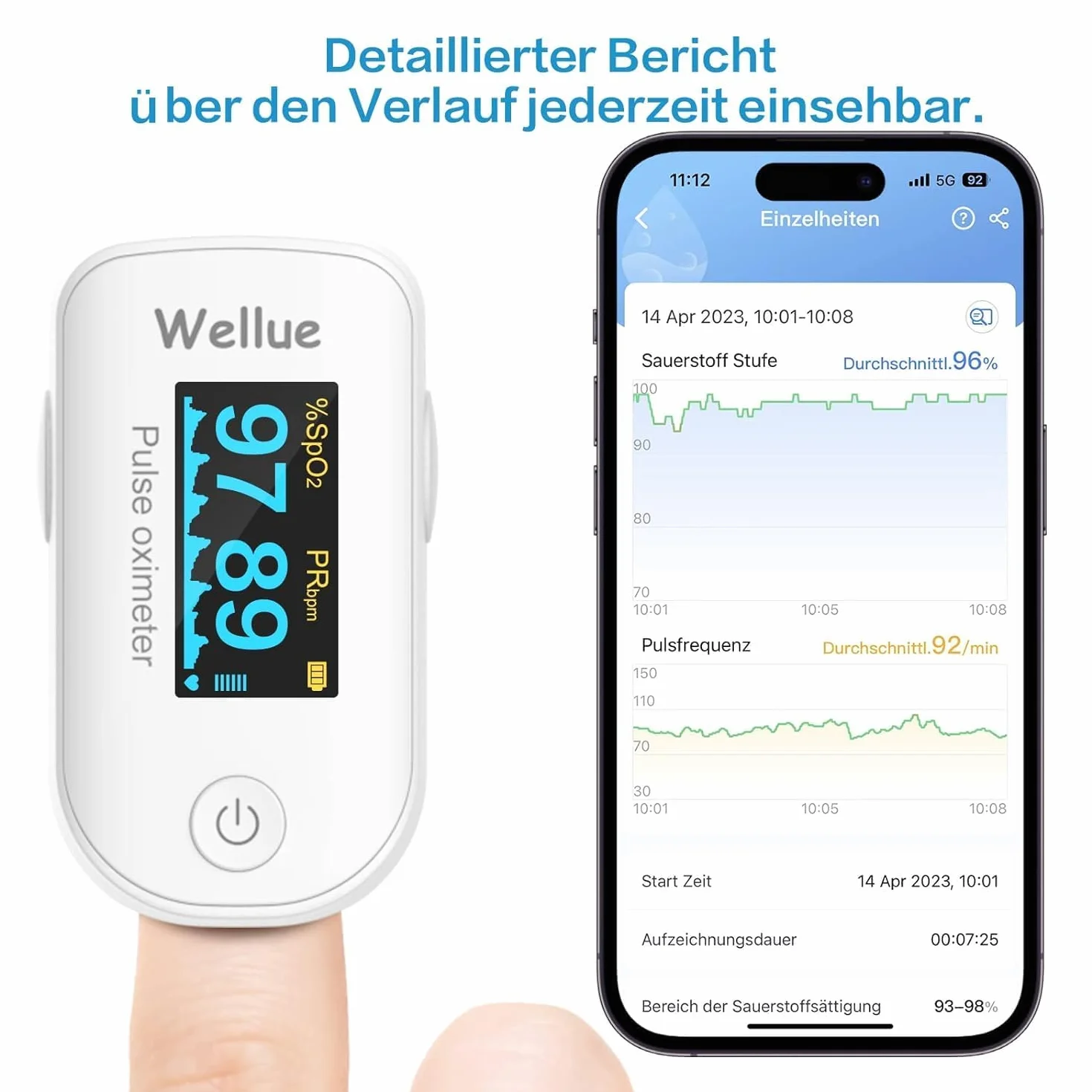 Pulsoksymetr, oksymetr z klipsem na palec, Bluetooth, miernik nasycenia krwi tlenem, przenośny monitor zdrowia na poziomie SPO2, biały