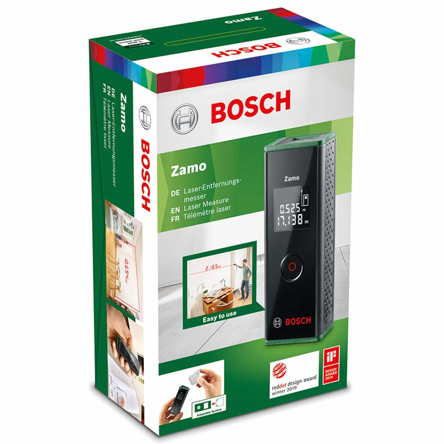 Bosch dalmierz laserowy Zamo (łatwy i precyzyjny pomiar w zakresie do 20 m, 3. generacja, z funkcją adapterów)
