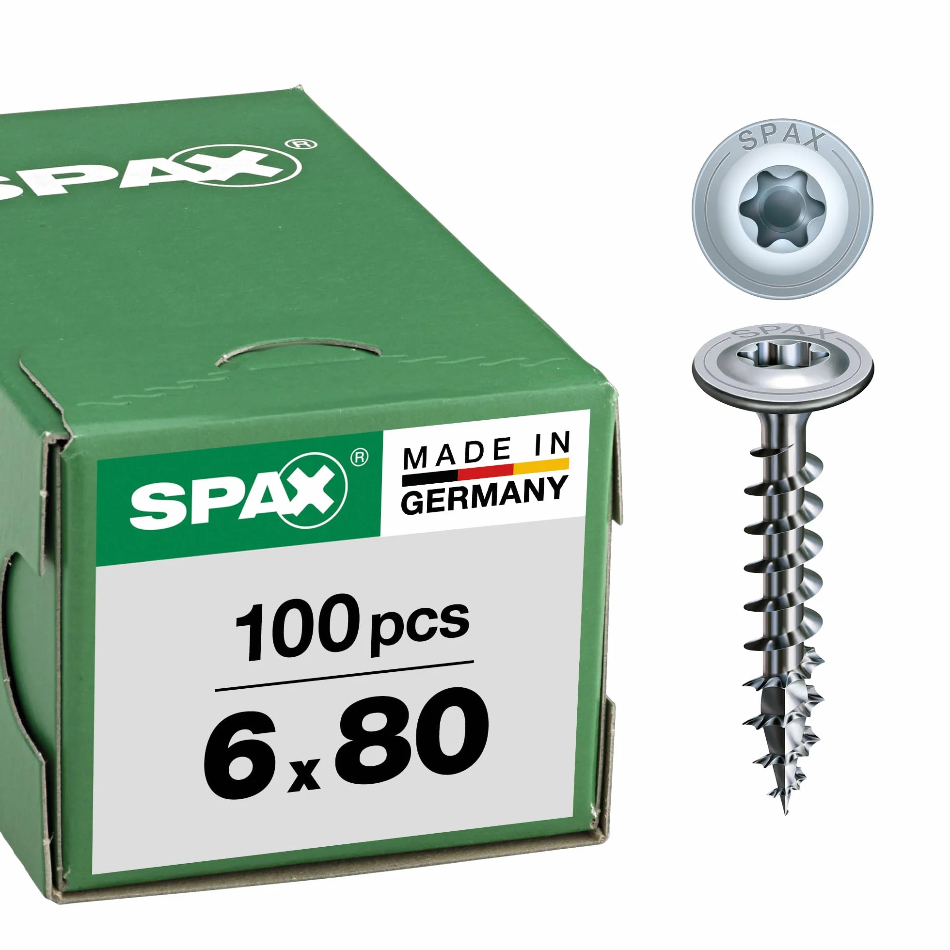 Spax Wkręt do drewna, 6 x 80 mm, zestaw 100 sztuk, T-Star Plus, gwint częściowy, 4 wycięte, Wirox, A3J, 251010600805