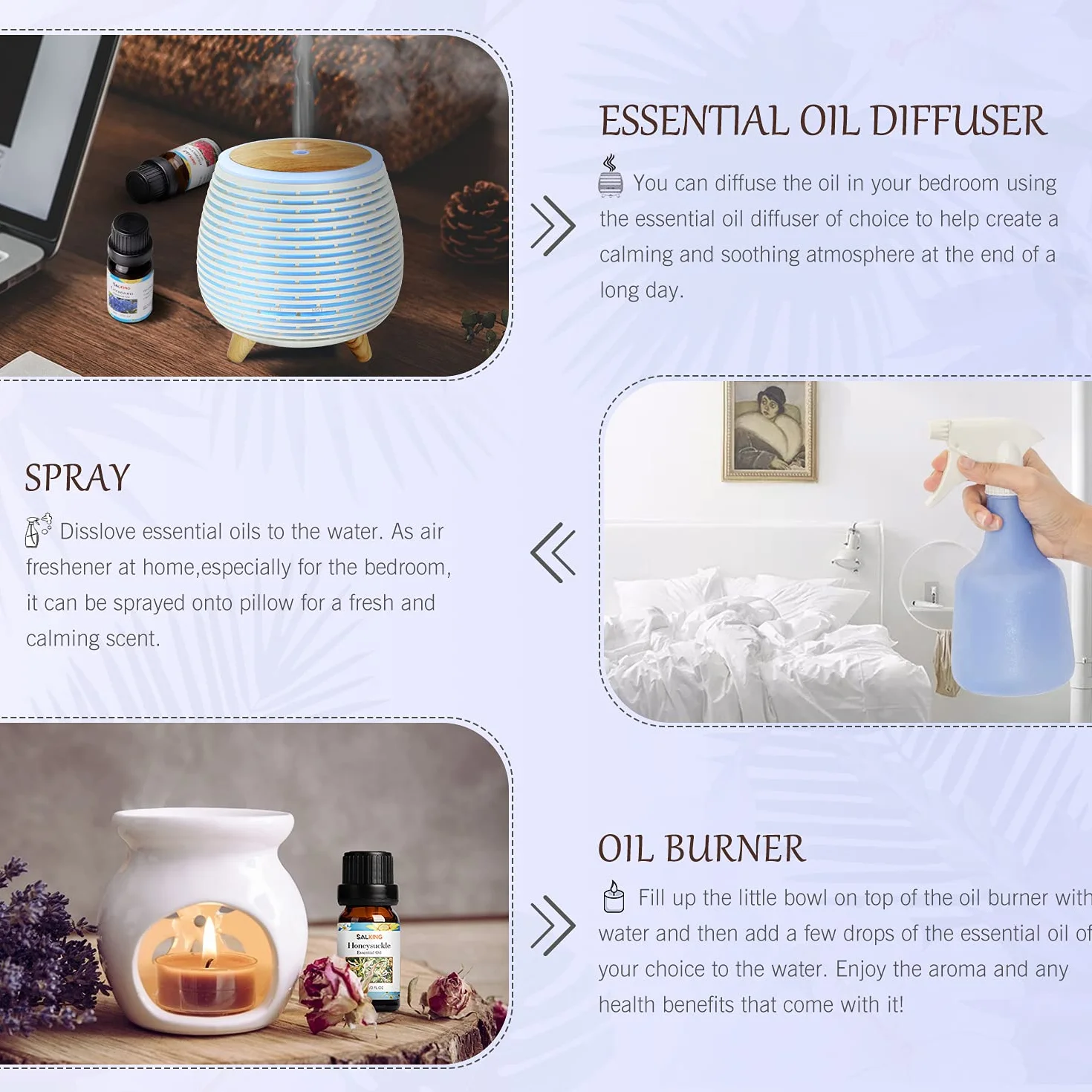 Kwiaty Olejki eteryczne do dyfuzorów, zestaw olejków eterycznych SALKING DIY czyste świece, masaż, aromaterapia, wiciokrzew, Frezja, piwonia, jaśmin, geranium, neroli, 6 x 10 ml
