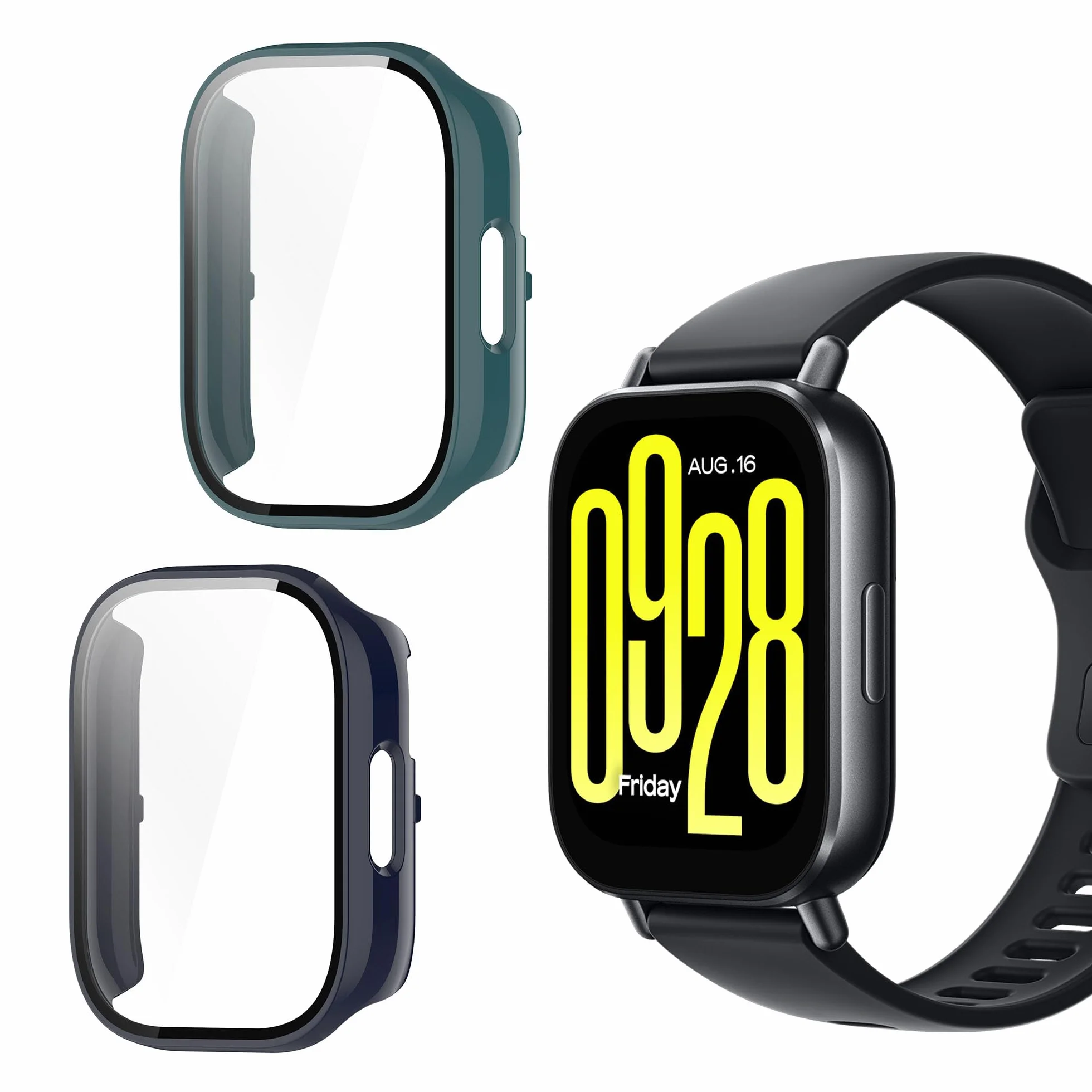 Etui kompatybilne z Xiaomi Redmi Watch 5 Active, ramka ochronna PC, szkło hartowane - niebieski/zielony