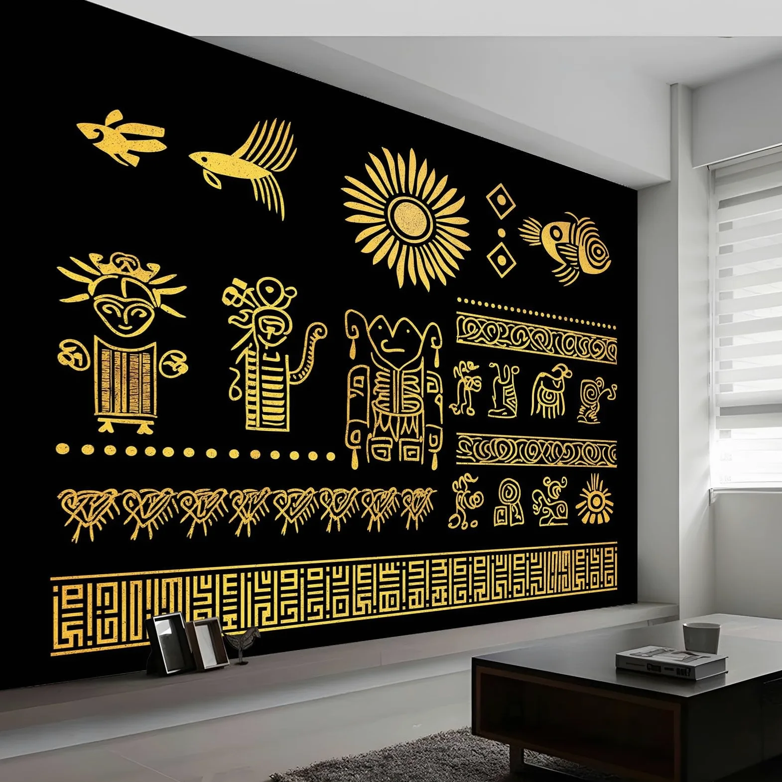 Andino nadruk 3D tapeta panoramiczna 300 x 210 cm, fototapeta z włókniny | Dekoracja Fototapeta Sypialnia Czarny Żółty Dekoracje ścienne dla dzieci,