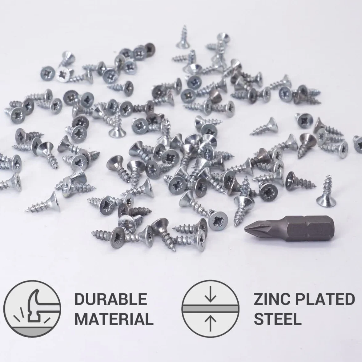 SKIR'CO (opakowanie 100 szt.) stal ocynkowana 3,0 x 10 mm srebrne śruby do drewna, Pozidriv z łbem stożkowym, śruby do płyt wiórowych, PZ w pełni gwintowane (100, 3,0 x 10 mm)