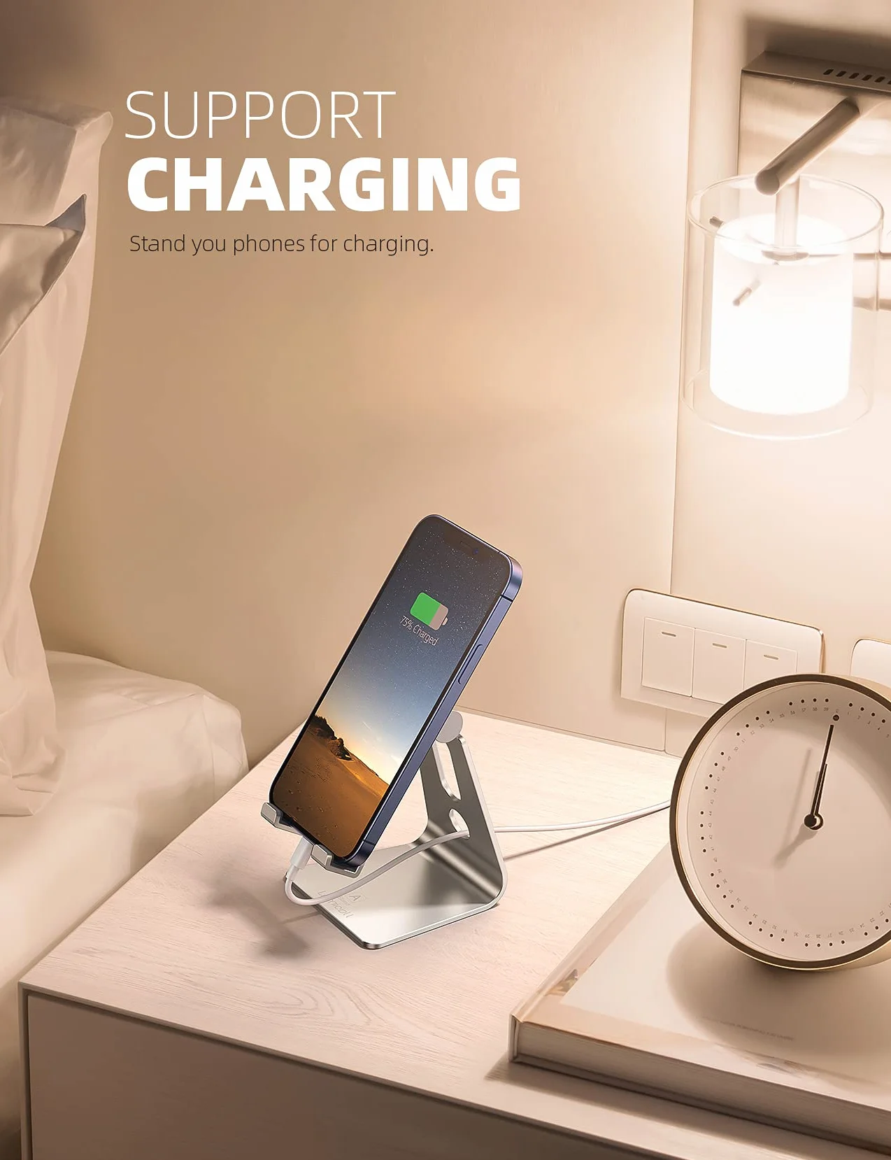 Lamicall stojak na telefon regulowany uchwyt iPhone 12 Mini 12 Pro Max Samsung HUAWEI Srebrny