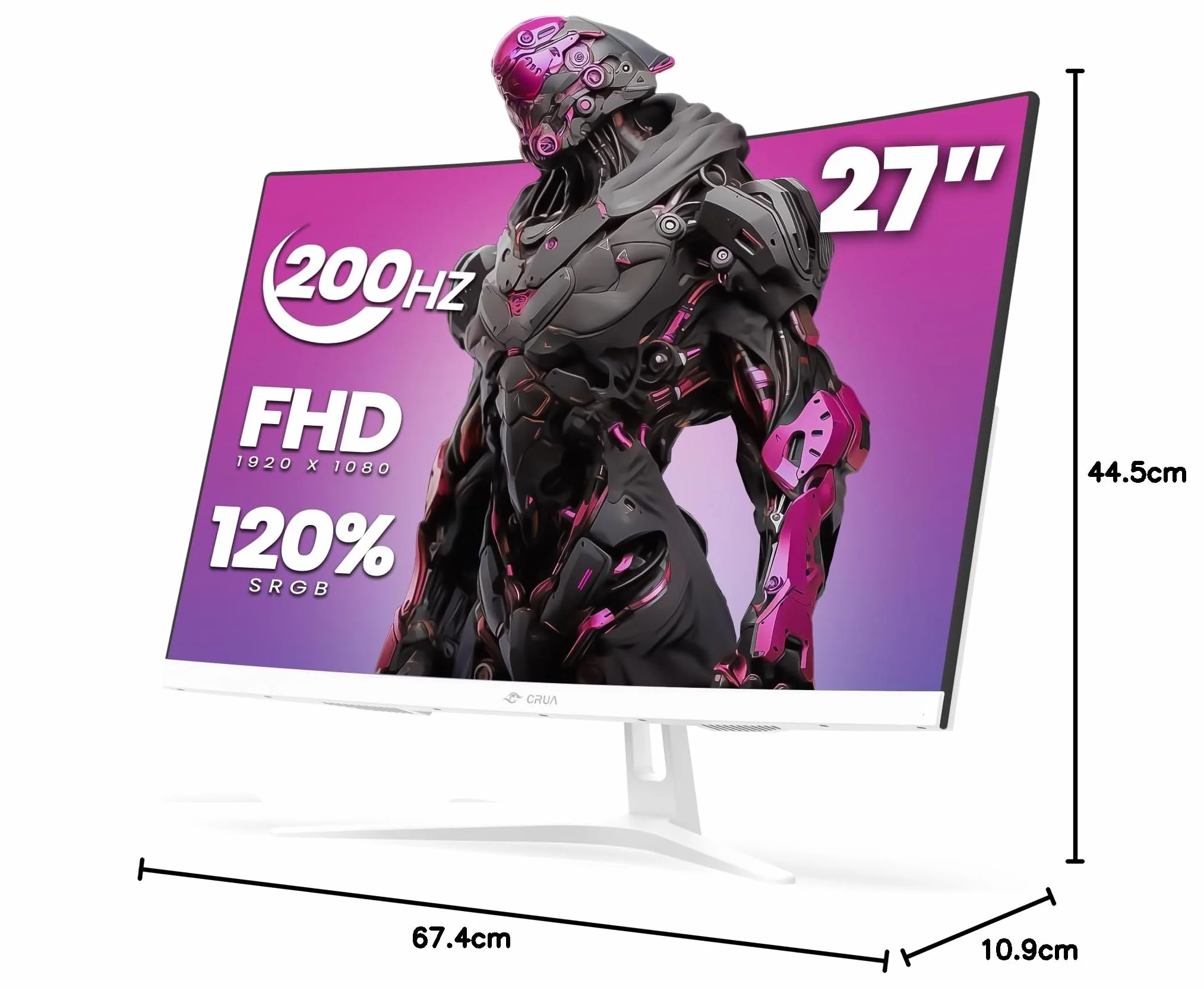 CRUA Zakrzywiony Monitor do Gier FHD 1080P 165Hz 200Hz 1800R VA 99% sRGB AMD FreeSync HDMI DP Montaż Ścienny Biały