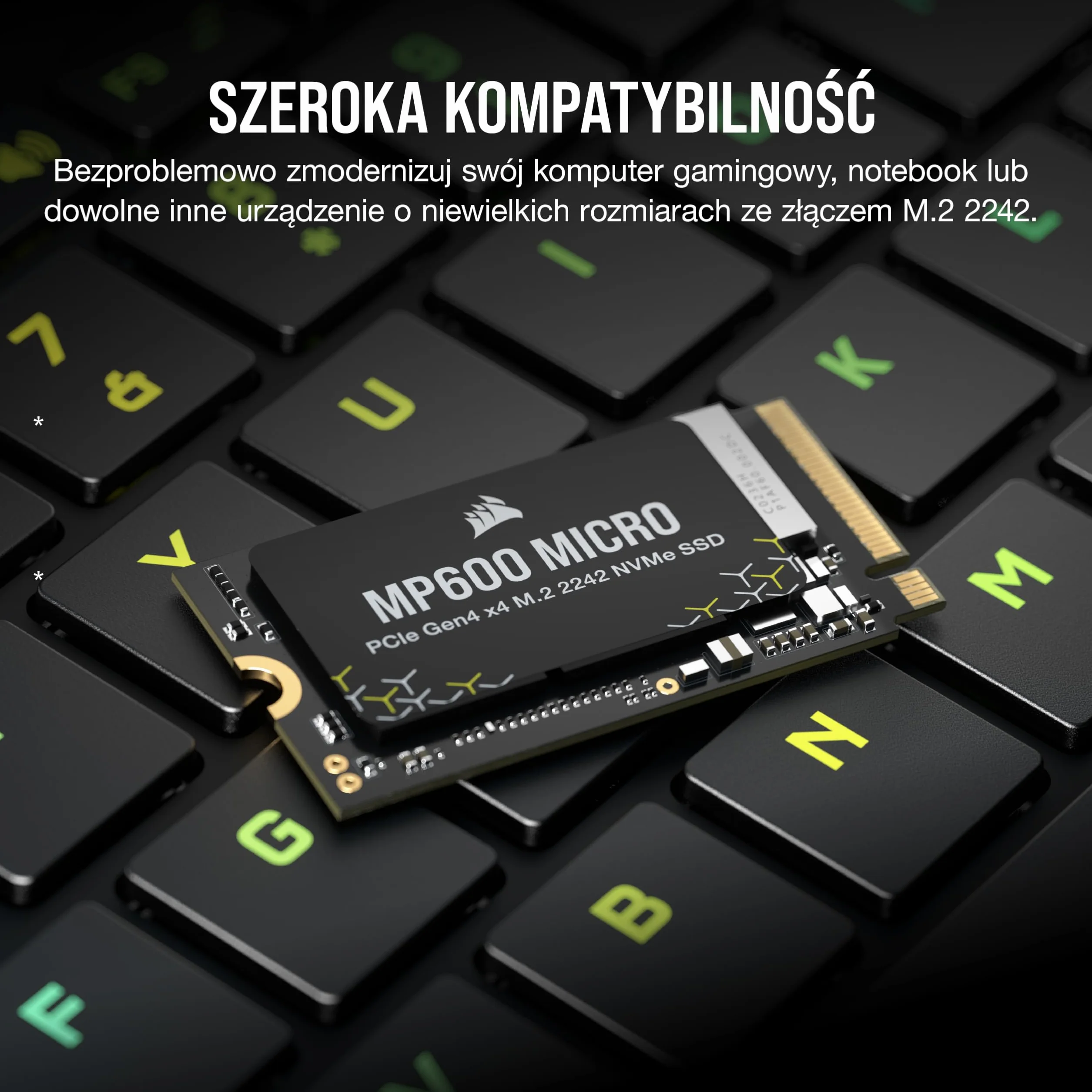 CORSAIR MP600 MICRO 1TB M.2 NVMe PCIe x4 Gen4 2 SSD – M.2 2242 – Odczyt Sekwencyjny do 7000 MB/s – 3D TLC NAND o Wysokiej Gęstości – Kompatybilny z Laptopami Thin PCIe 4.0 - Czarny