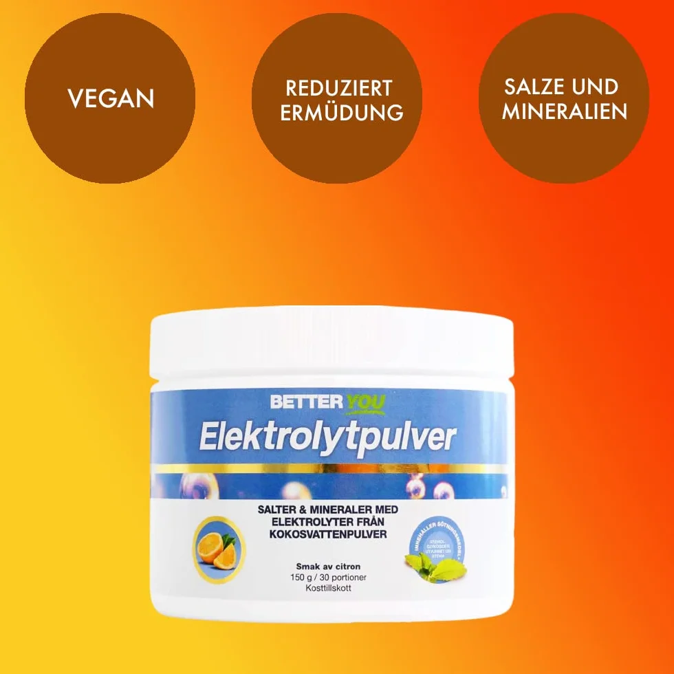 Better You Electrolyte w proszku - Przywraca i utrzymuje równowagę płynów - Sole i minerały dla osób, które intensywnie ćwiczą lub pocą się - Smak cytryny - Zatwierdzone wegańskie - Dodatek wody kokosowej w proszku - 150 g