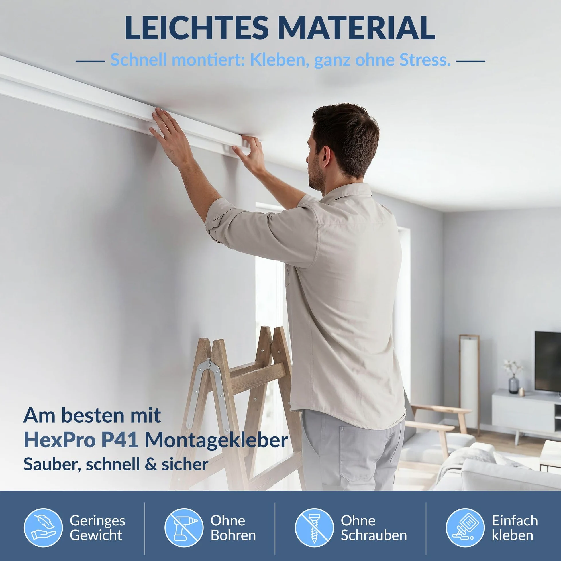 HEXIMO Listwy przysufitowe LED ze szczeliną cienia, oświetlenie pośrednie Listwy przysufitowe ze styropianu XPS do sufitów gipsowo-kartonowych, dekoracyjne listwy sufitowe (10,2 metra HLED 2)