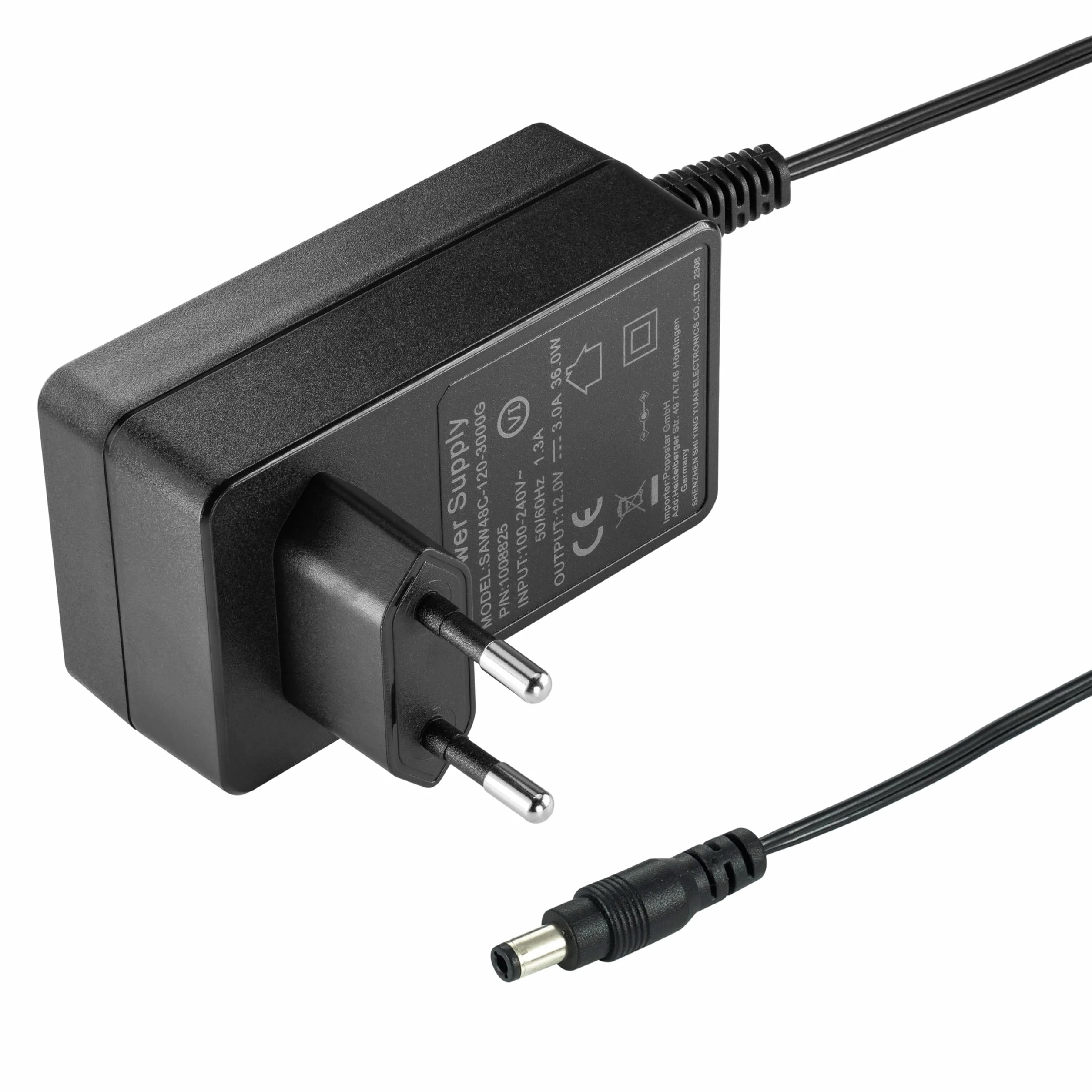 Poppstar zasilacz AC DC, zasilacz sieciowy 12V 3A (3000mA, 5,5/2,5mm) adapter prądu do obudowy dysków zewnętrznych, stacji dokujących itp., 1500cm