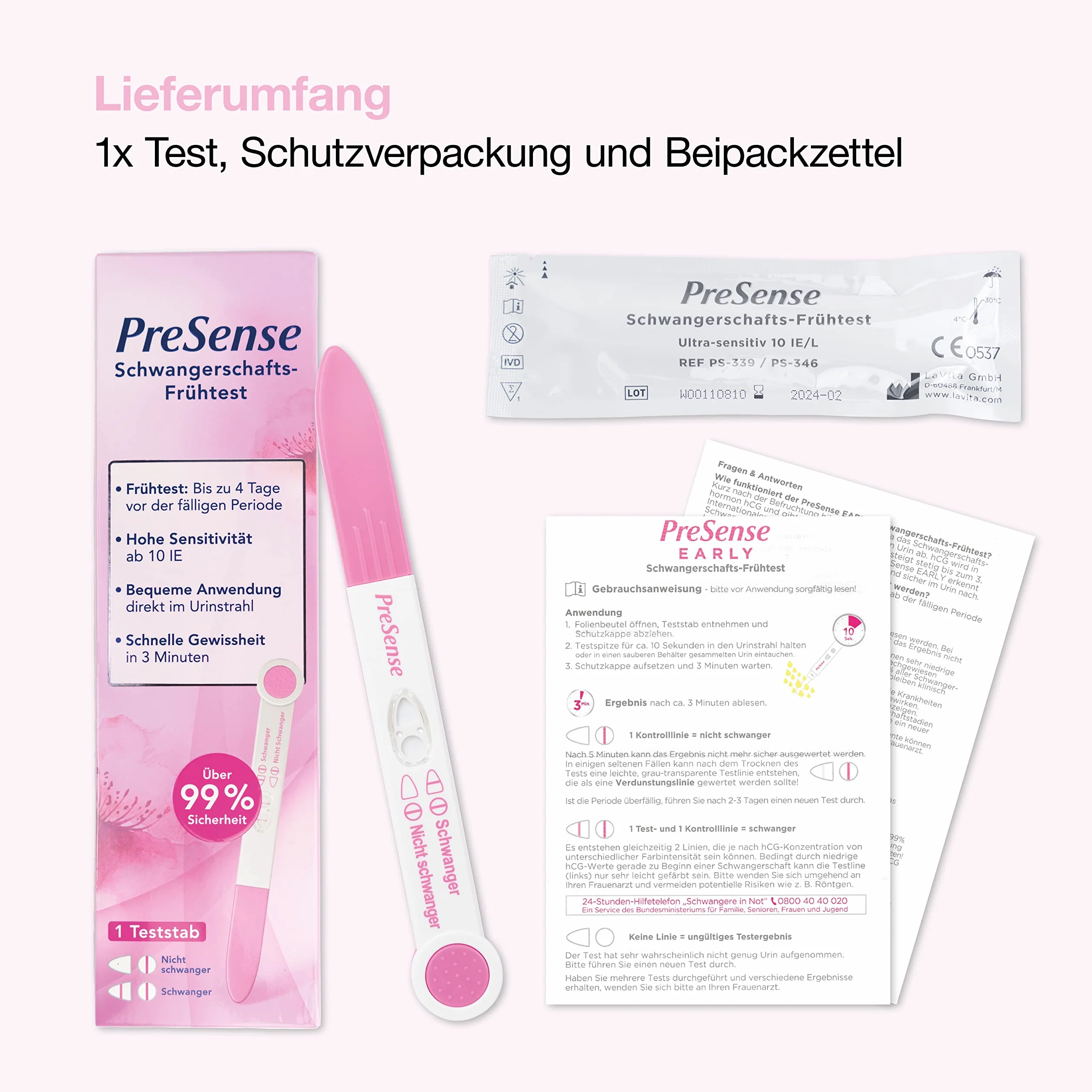 PreSense® - Szybki test ciążowy – szybki, bezpieczny, niezawodny i łatwy – test moczu – test SS dla kobiet w ciąży – ciąża