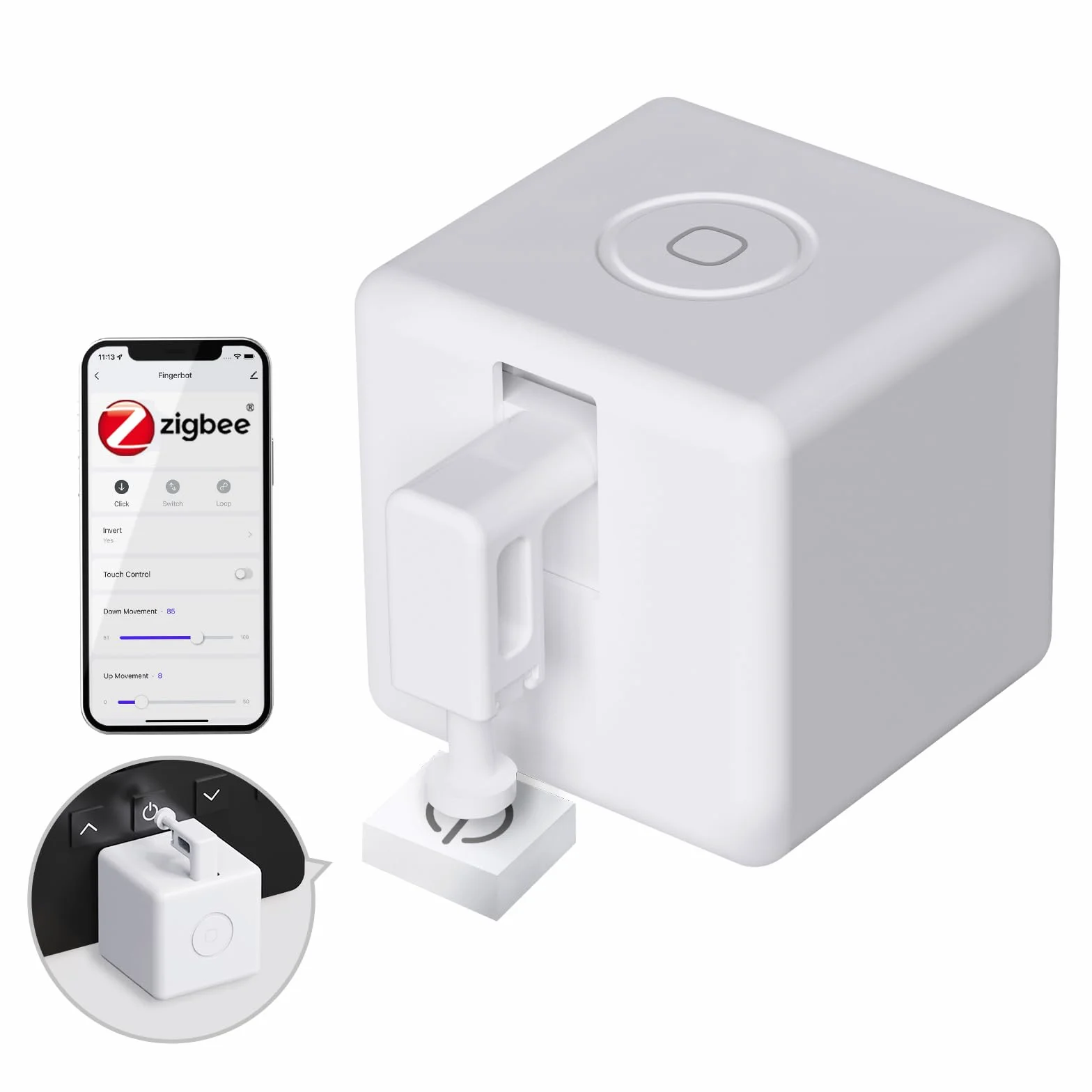 MOES ZigBee Fingerbot Plus Smart Switch Toggle-Smart Button Pusher Upgrade ze sterowaniem dotykowym, wymaga MOES Gateway do Alexa, Google Home i sterowania timerem
