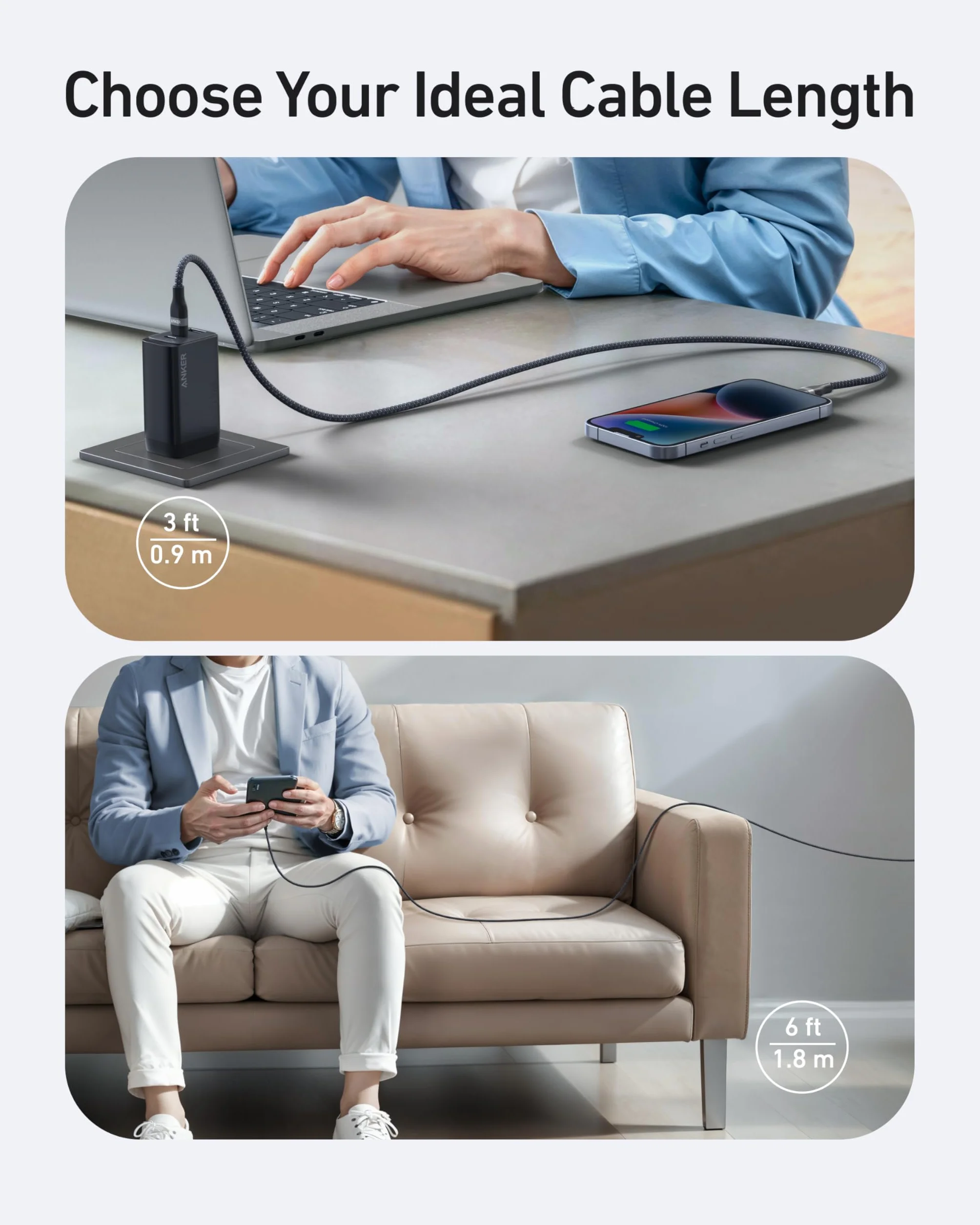 Anker kabel USB-C do Lightning, 90 cm, z plecionki z recyklingu, ultraszybkie ładowanie do iPhone 14/13/12/11 i innych urządzeń