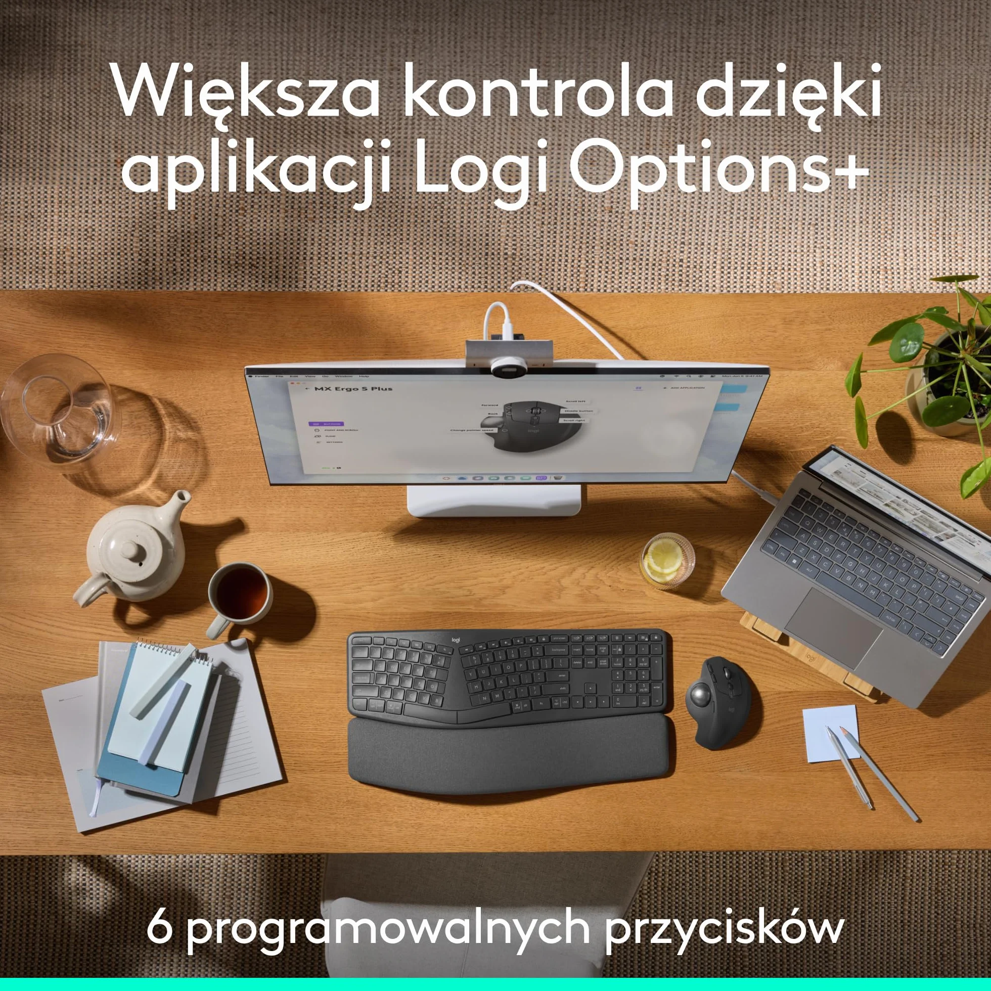 Logitech MX Ergo S Bezprzewodowa Mysz z Trackballem, Ergonomiczna, USB-C, Bluetooth, 6 Przycisków, PC/Mac - Grafit