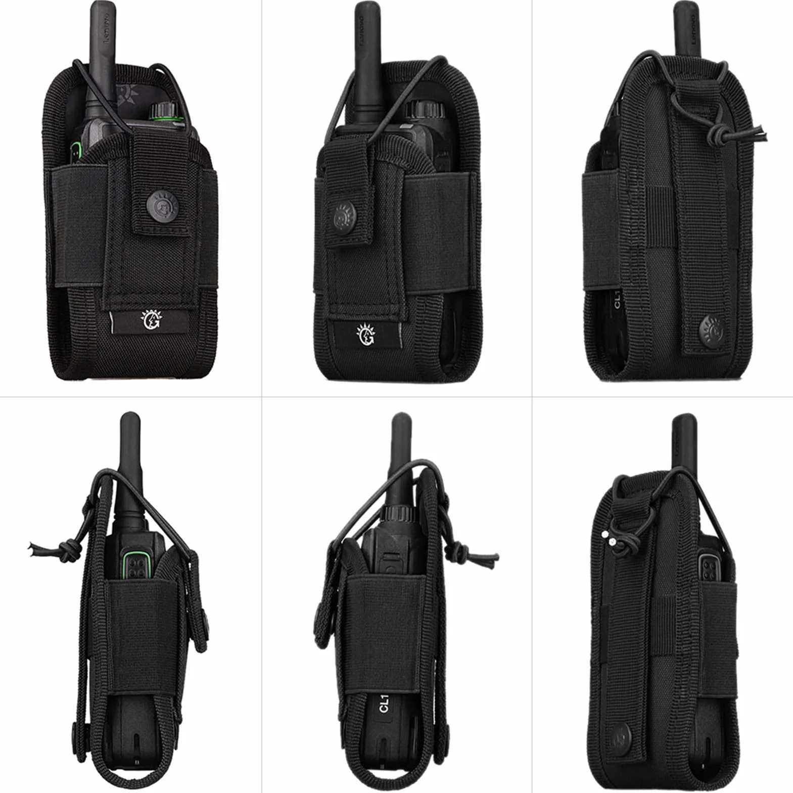 Taktyczne Etui na Radiotelefon Regulowane Krótkie Utrzymywacz Radia Przenośne Wojskowe Futerał na Walkie Talkie Holster Polowanie Torba Interkomunikacyjna z Paskami Molle
