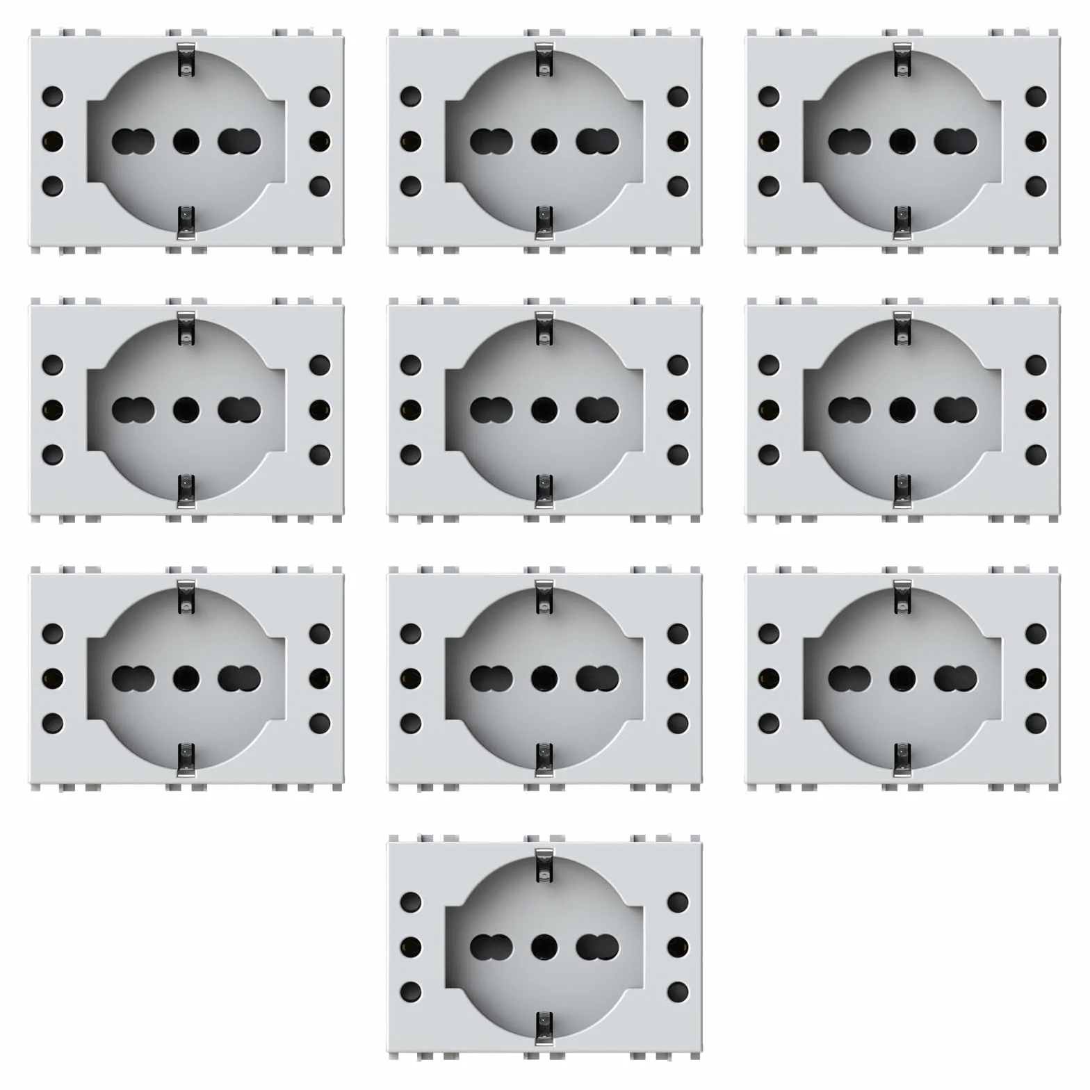 Zestaw 10 gniazd wtykowych dwuwartościowych Schuko 503 i 2 x gniazdo 10 A, białe moduły, kompatybilne z Vimar Plana, anteną, Ethernetem, telewizorem, anteną, USB, schuko, do oryginalnych i