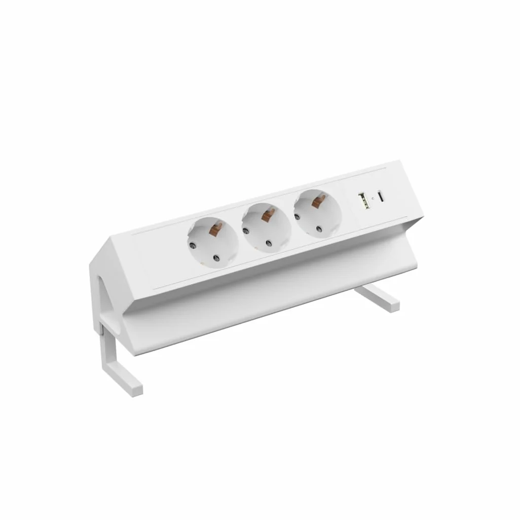 Kalb | 3 gniazda nasadowe do mocowania, USB A/C, 3-drożne gniazdko, 230 V 16 A, do mebli, listwy zasilające, wtyczka ze stykiem ochronnym UE, Ampereon