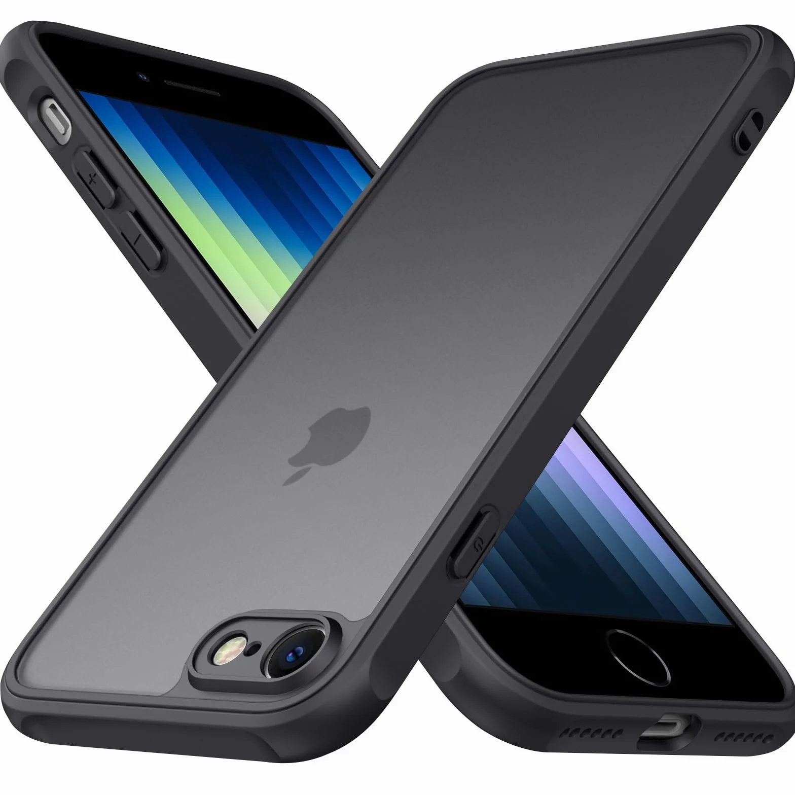 Mugust Matowe etui do iPhone SE 3/2 (model 2022/2020), iPhone 8/7, etui na telefon komórkowy, matowa, przezroczysta tylna strona etui ochronne do iPhone 8/7/SE (czarne)