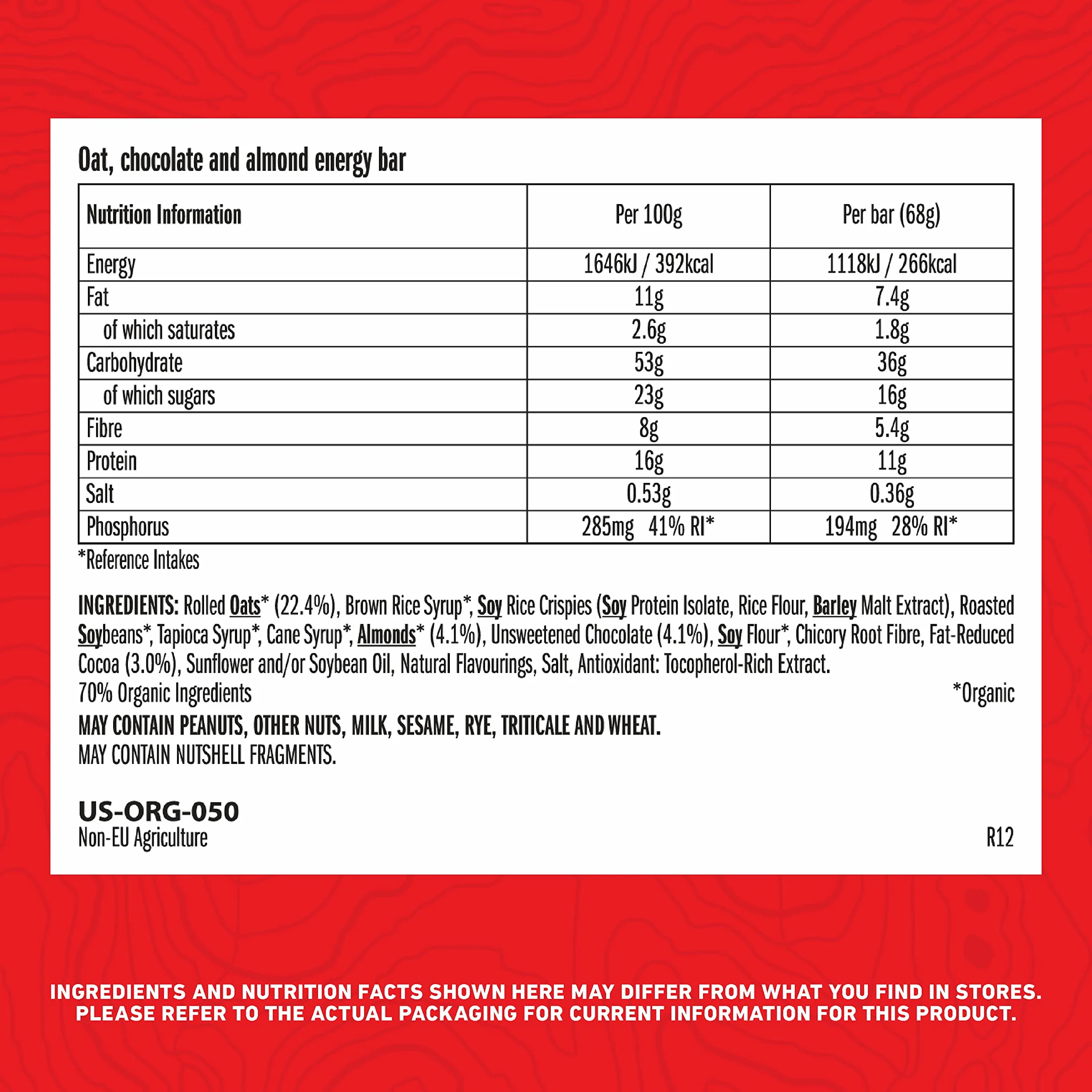 CLIF Bar Chocolate Almond Fudge, 12x68g