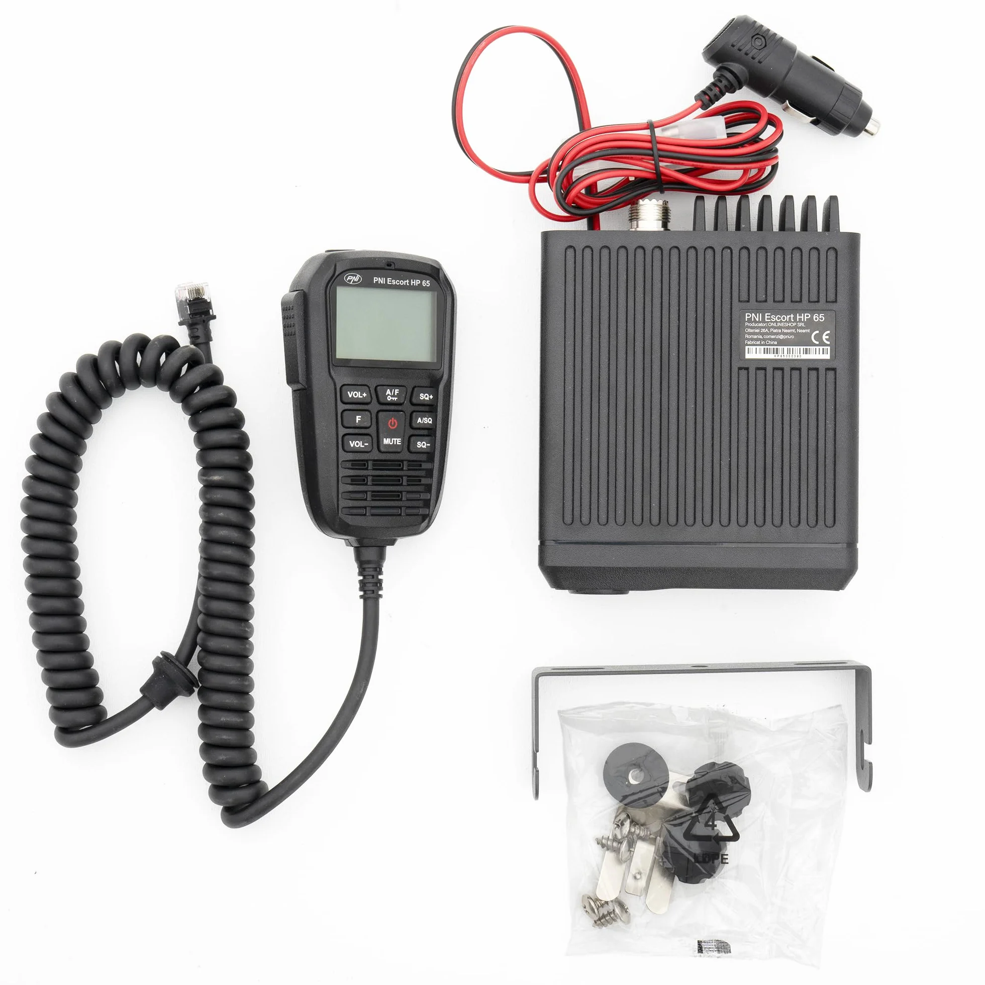 Stacja radiowa CB PNI Escort HP 65 ASQ, multi-norm, Noise Blanker, ASQ, regulowany SQ, 12 V - 24 V, wtyczka do zapalniczki samochodowej w zestawie