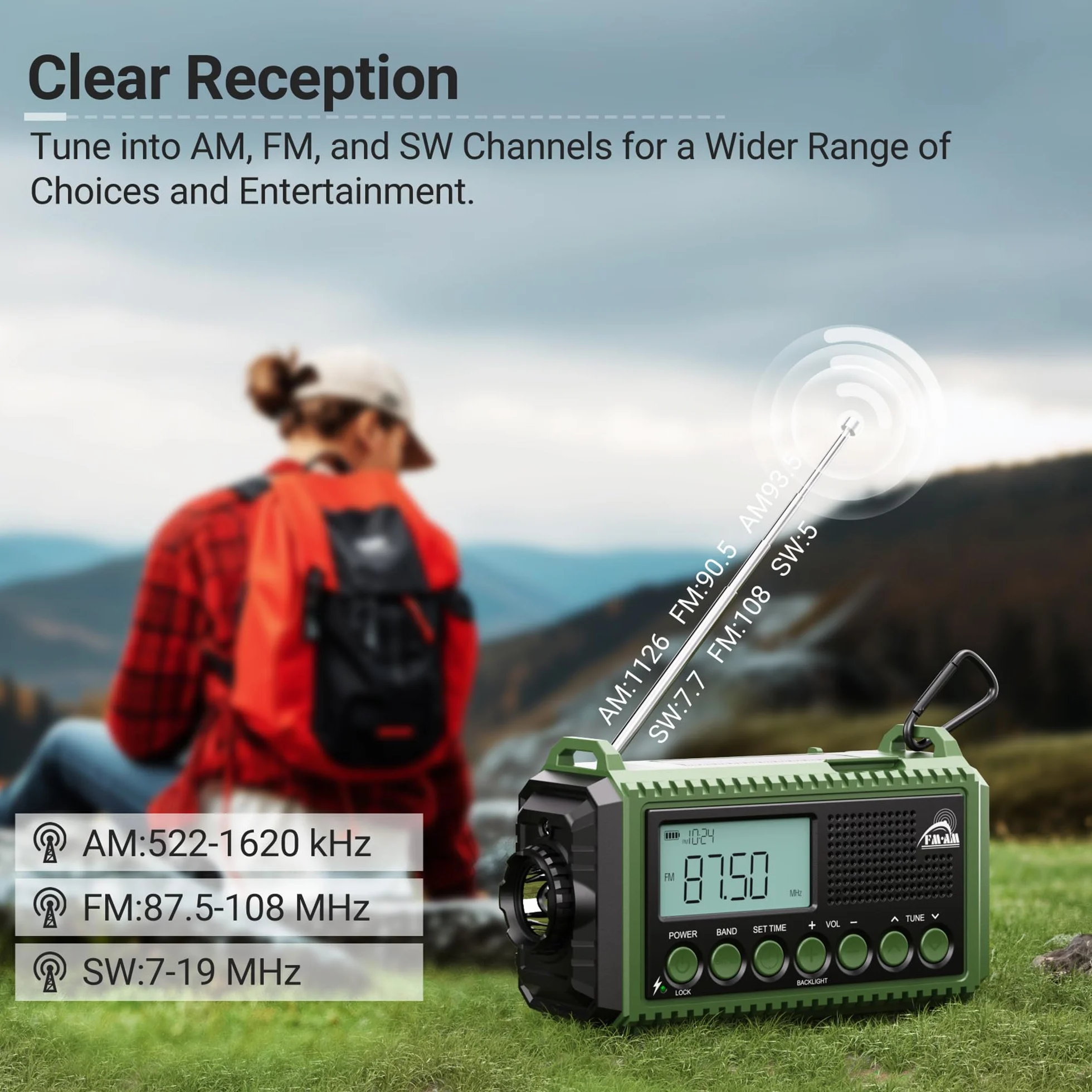 Radio Korbowe AM/FM/SW z Akumulatorem 12000 mAh Przenośne Kempingowe z Latarką Alarm SOS Dynamo