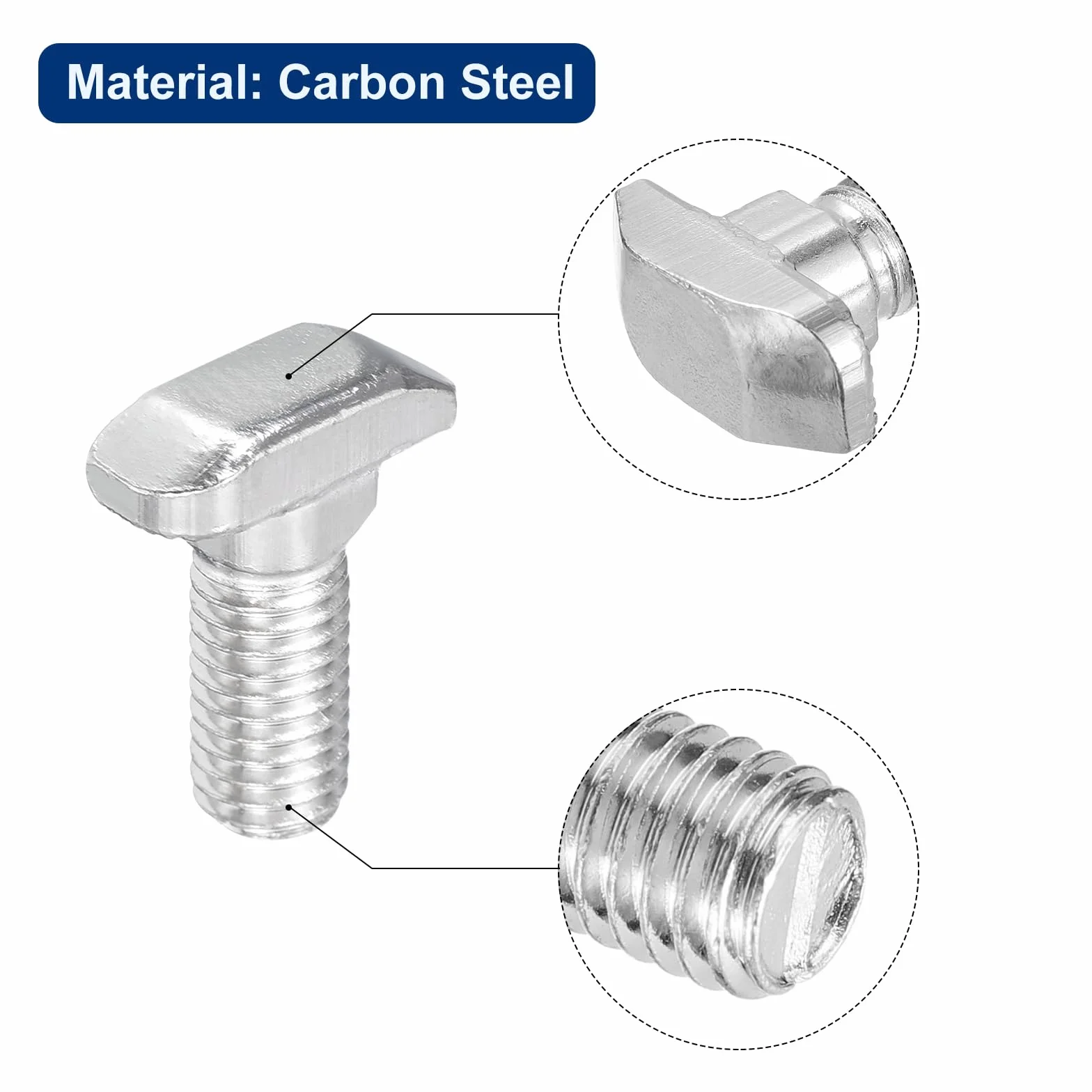QUARKZMAN 40 sztuk śrub T-Slot, M8 x 20 mm Śruba z łbem młotkowym T Pin do profilu aluminium do T-lota serii 4040, stal węglowa niklowana, srebrny