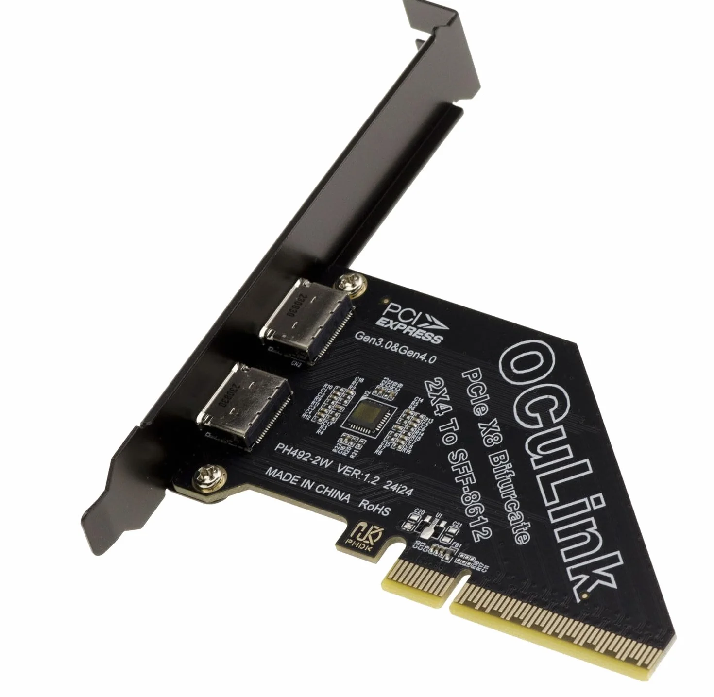 KALEA-INFORMATIQUE Karta kontrolera Oculink SFF-8612 SFF-8611 PCIe Gen 4.0 x8 do 2 portów dla płyty głównej z trybem widełkowym
