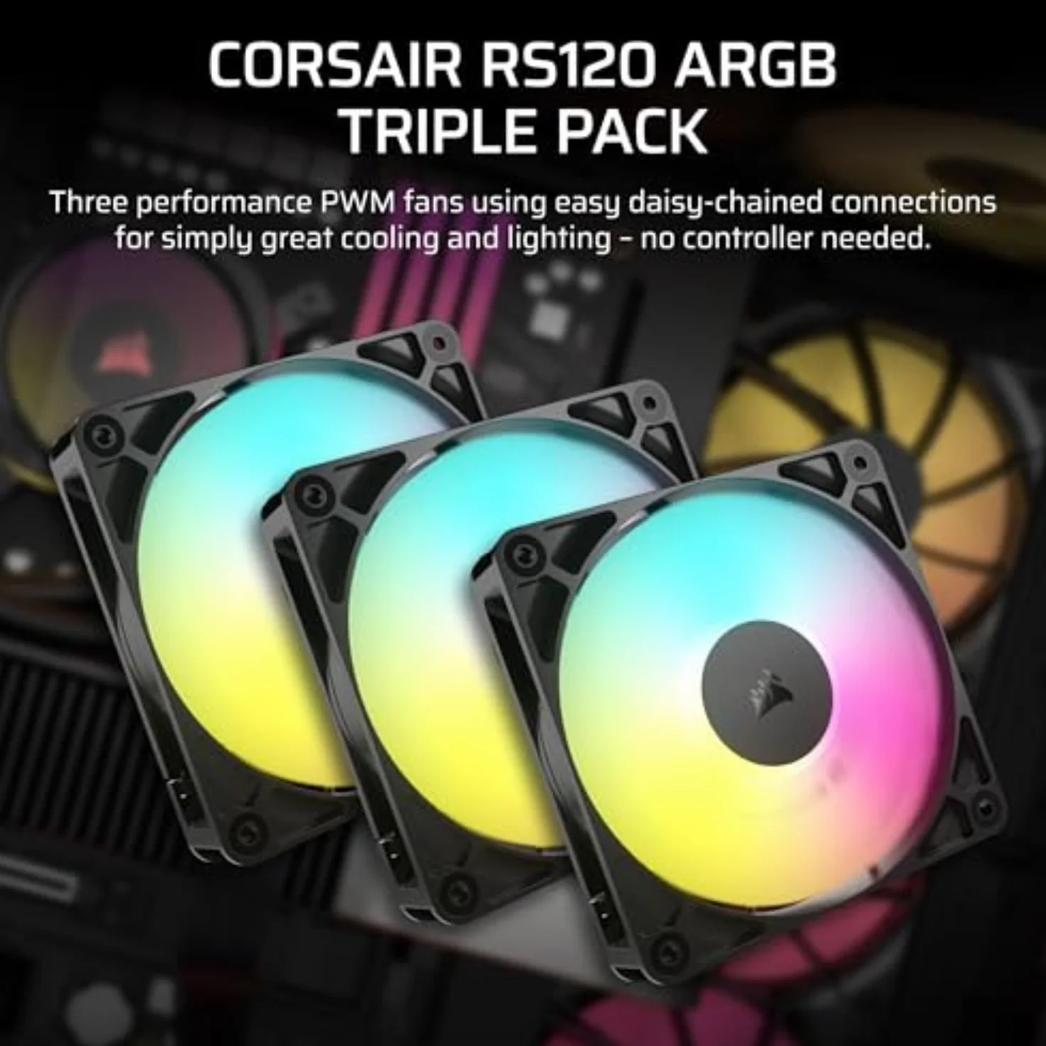 CORSAIR RS120 ARGB 120 mm PWM Wentylatory – Połączenie Daisy-Chain – Niski Poziom Hałasu – Łożysko Magnetyczne – Pakiet Potrójny – Czarny
