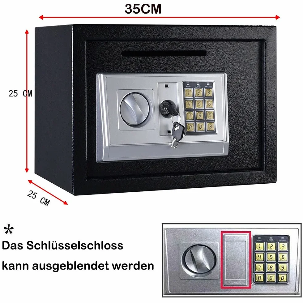 Sejf 16 l, duży, o wysokim poziomie bezpieczeństwa, elektroniczny, cyfrowy, stalowy, domowy sejf, montowany na ścianie, szafce podłogowej, do biura, domu, hotelu, duży rozmiar 16 l, czarny