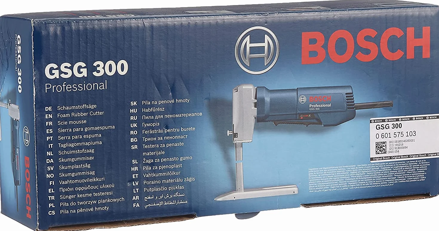 Bosch Professional: piła do tworzyw piankowych GSG 300 (głębokość cięcia w piance: 300 mm, 350 W, stopka, skrobak)