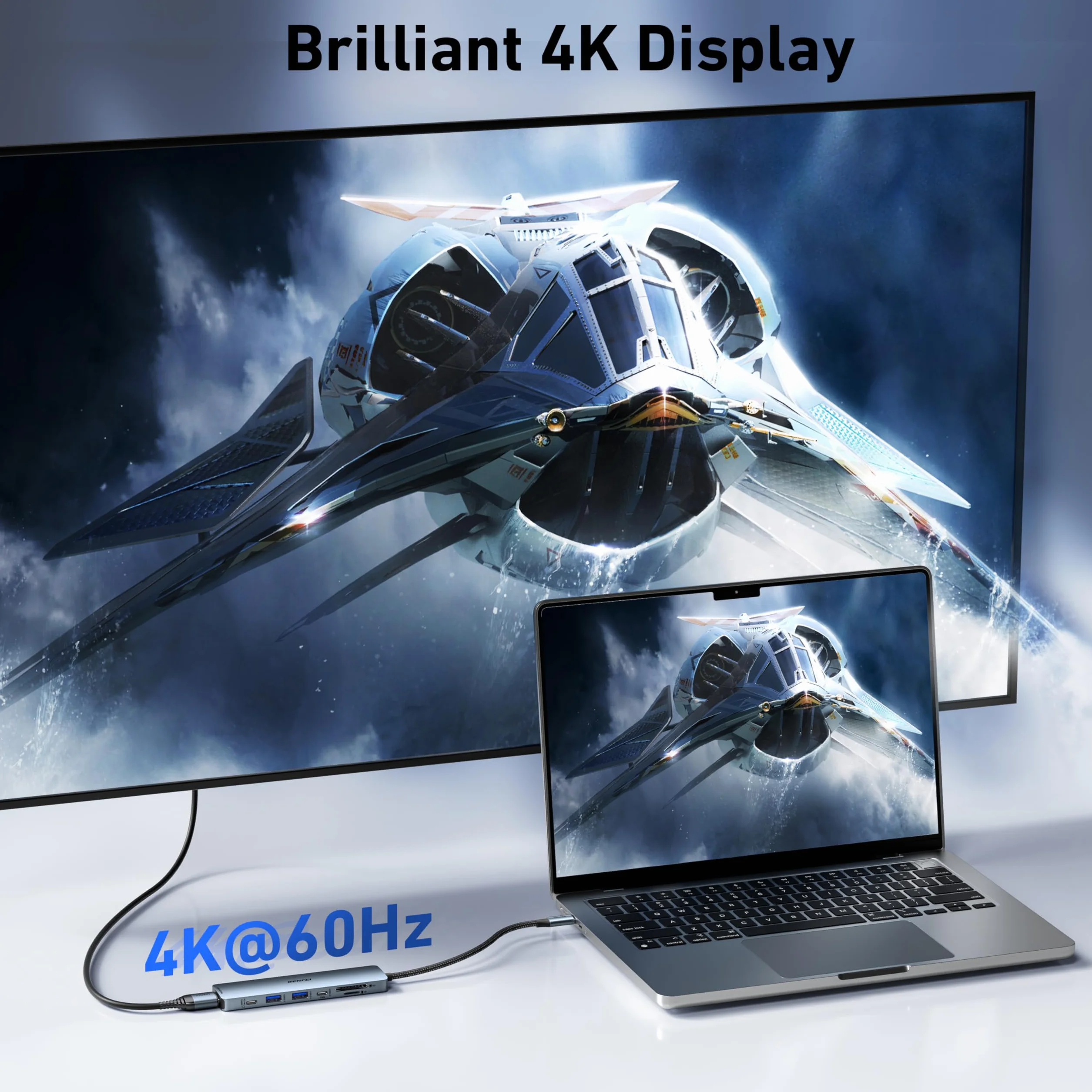 BENFEI Hub USB C 7w1 z HDMI 4K@60Hz, USB-A, USB-C, czytnik kart SD/TF, kabel silikonowy kompatybilny z MacBookiem Pro/Air, iPadem Pro, iMacem