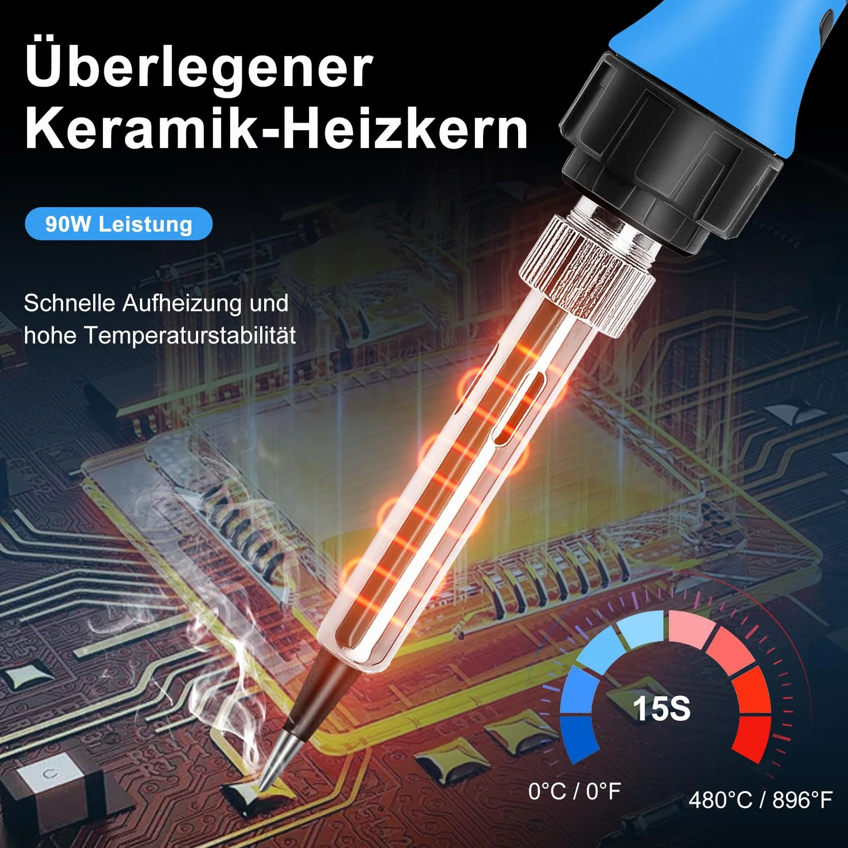 Soldering Iron Set 90 W LCD regulowana temperatura 180-480 °C Żelazko lutownicze z włącznikiem/wyłącznikiem, przewód lutowniczy 50 g, 5 końcówek lutowniczych, pompa do lutowania, stojak do lutowania,