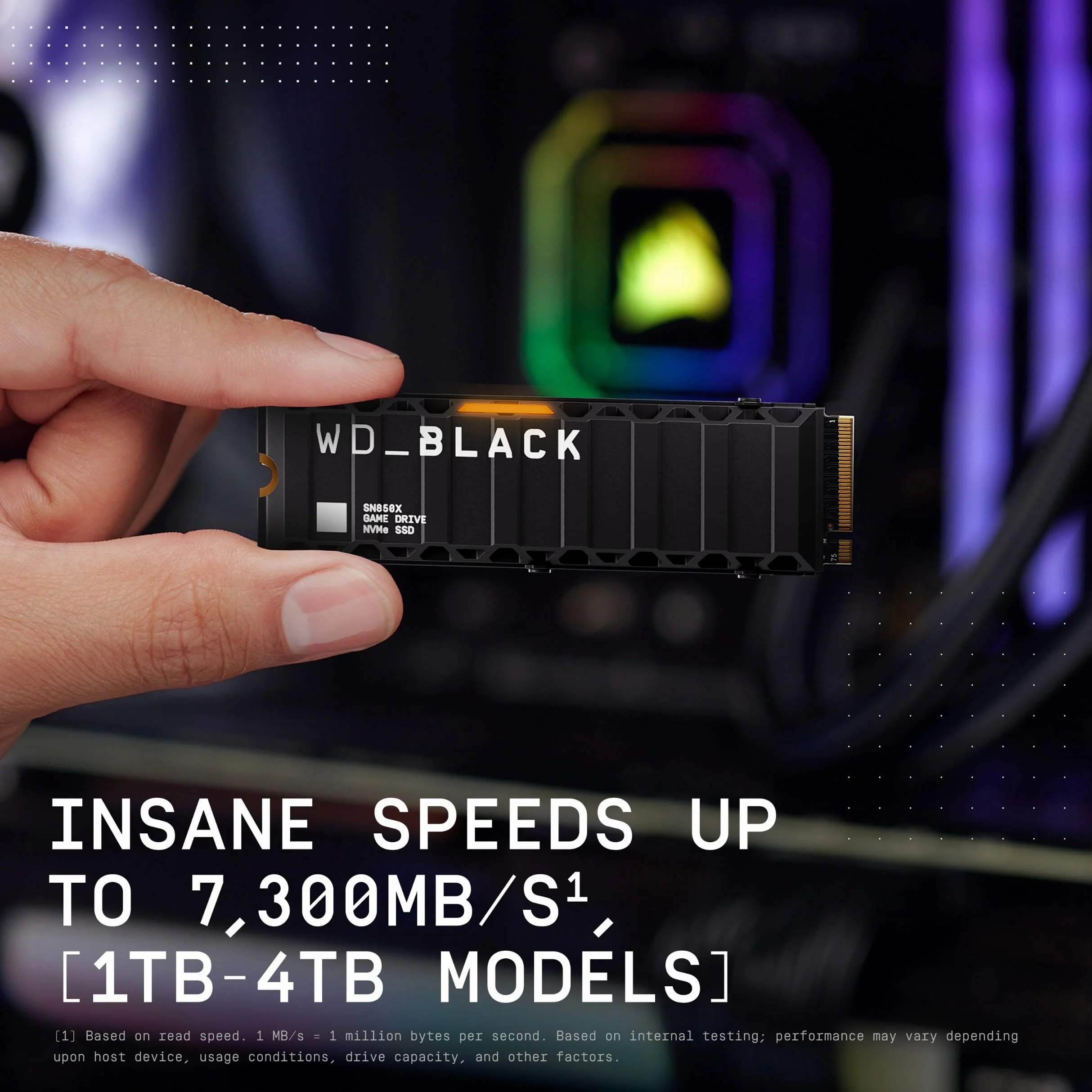 WD_BLACK SN850X 2TB NVMe SSD M.2 2280 z radiatorem, Dysk do gier, Prędkością odczytu do 7300 MB/s, prędkość zapisu do 6600 MB/s, Dysk SSD o wysokiej wydajności, Czarny