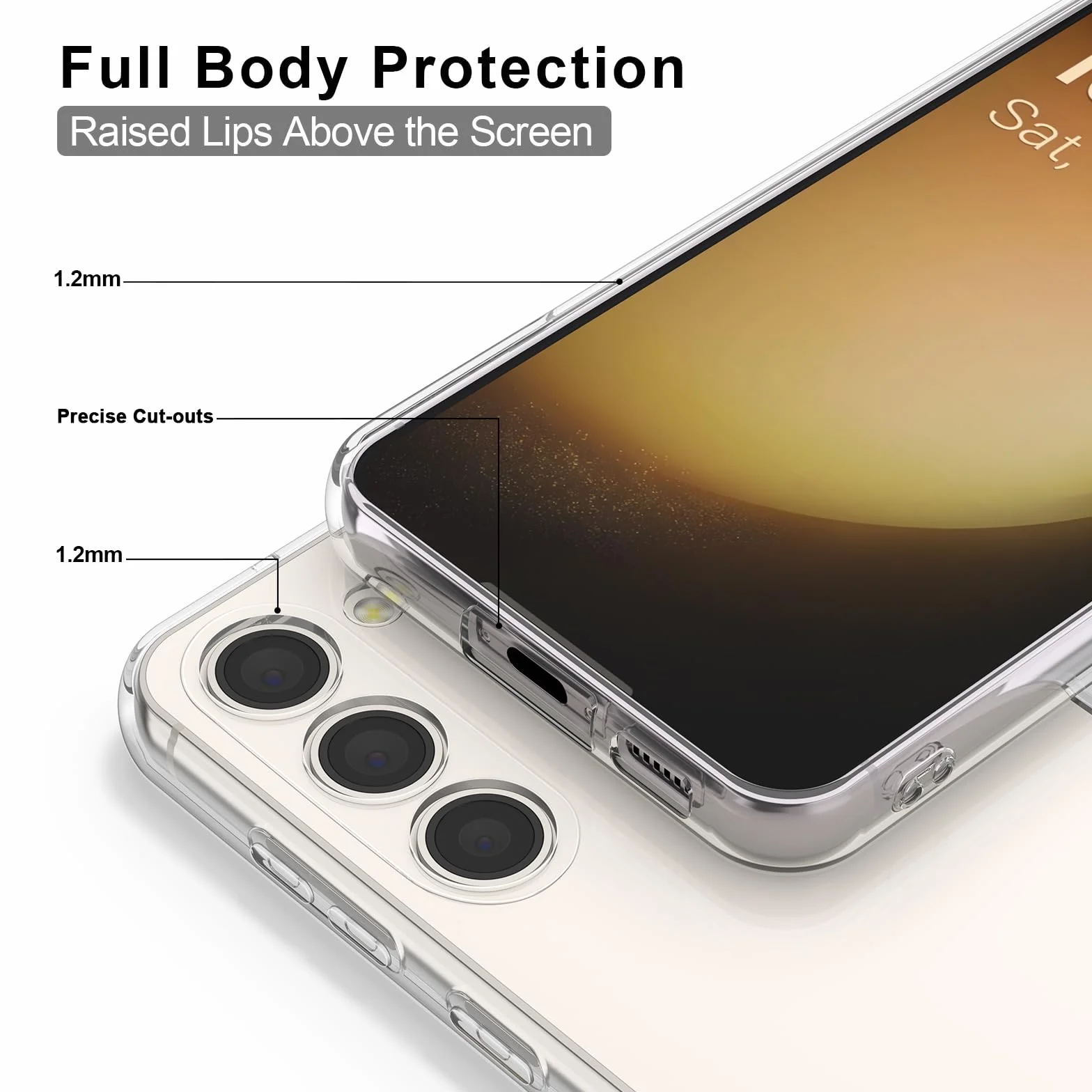Vancle Etui na telefon Samsung Galaxy S23 z 2 szkłami pancernymi i 1 nylonową smyczą, przezroczyste etui na telefon komórkowy TPU