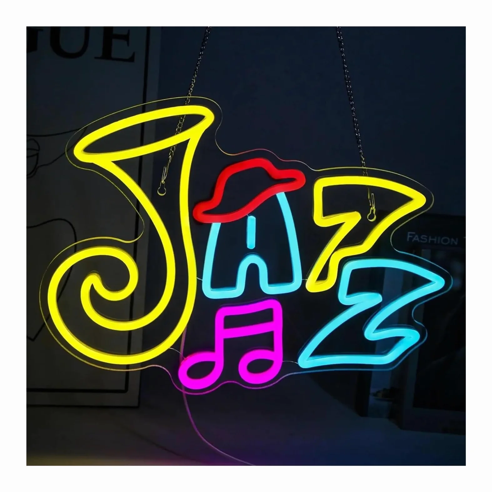 Wiszące neony artystyczne Jazz Saxophone Led Neon Sign Ściemnialne Światła Muzyka Na Żywo Dekoracja Ścienna Znaki Artystyczne Dekoracja Pokoju Studio Bar Klub Impreza(41x30cm)