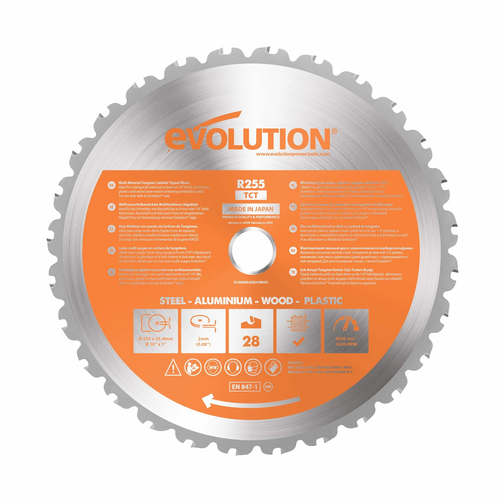 Evolution Power Tools Rageblade255Multi Ostrze do Piły Tarczowej, Srebrny/Pomarańczowy, 255 mm