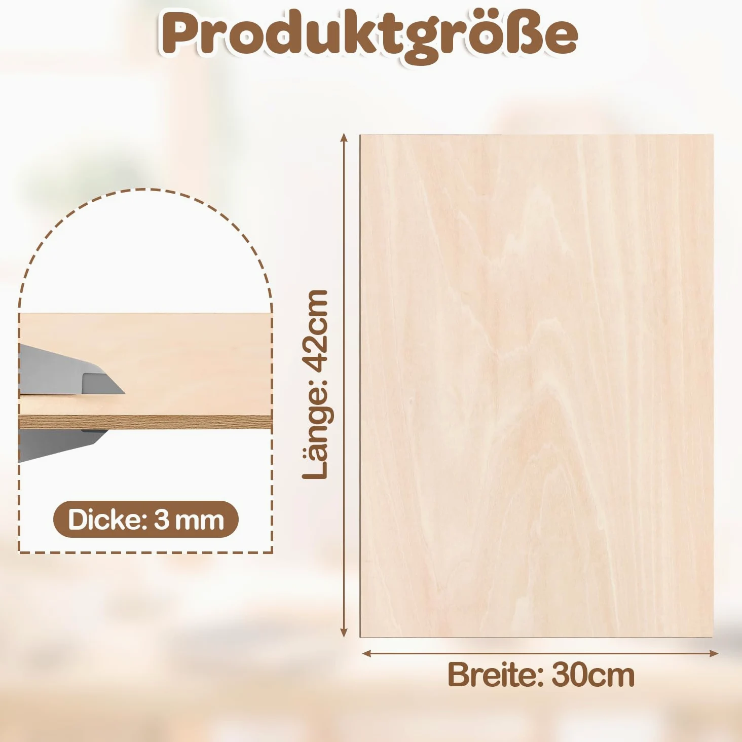 Płyta ze sklejki 3 mm, 420 x 300 mm, 50 sztuk, drewno lipowe, do majsterkowania, do modelarstwa, cięcia laserowego, grawerowania drewna, wypalania, malowania, malowania olejnego "zrób to sam"